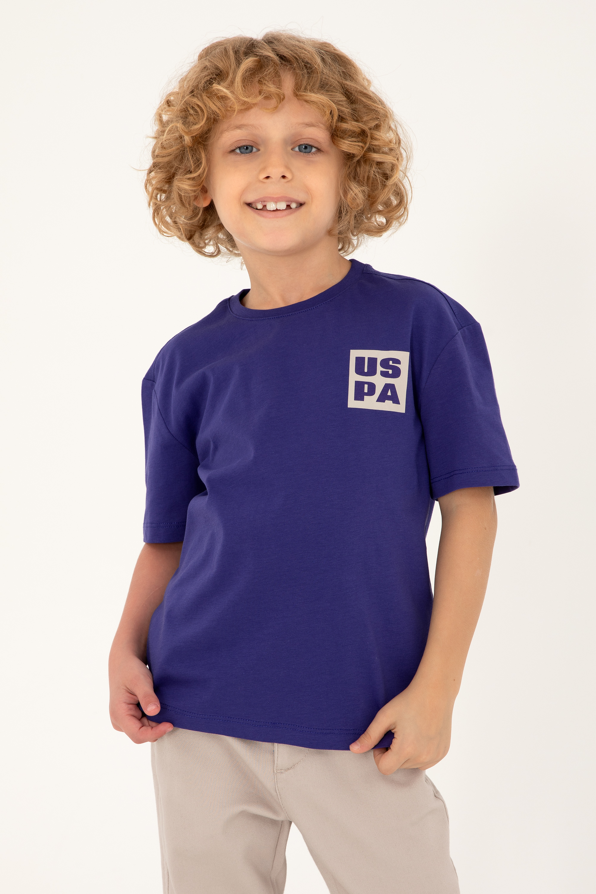 تی شرت یقه گرد اورسایز بنفش ریلکس پسرانه یو اس پولو | US POLO ASSN