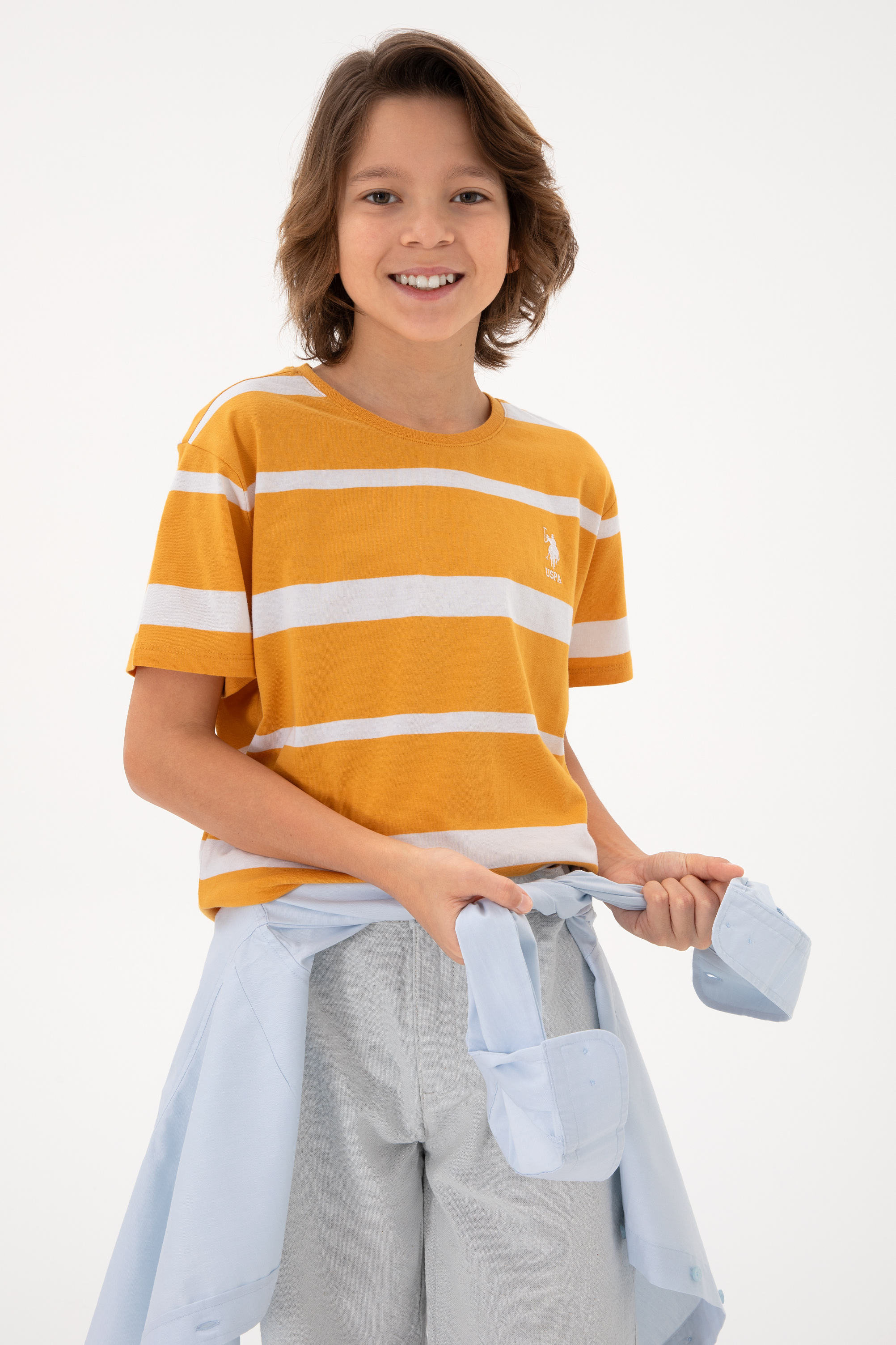 تی شرت یقه گرد نارنجی رگولار پسرانه یو اس پولو | US POLO ASSN