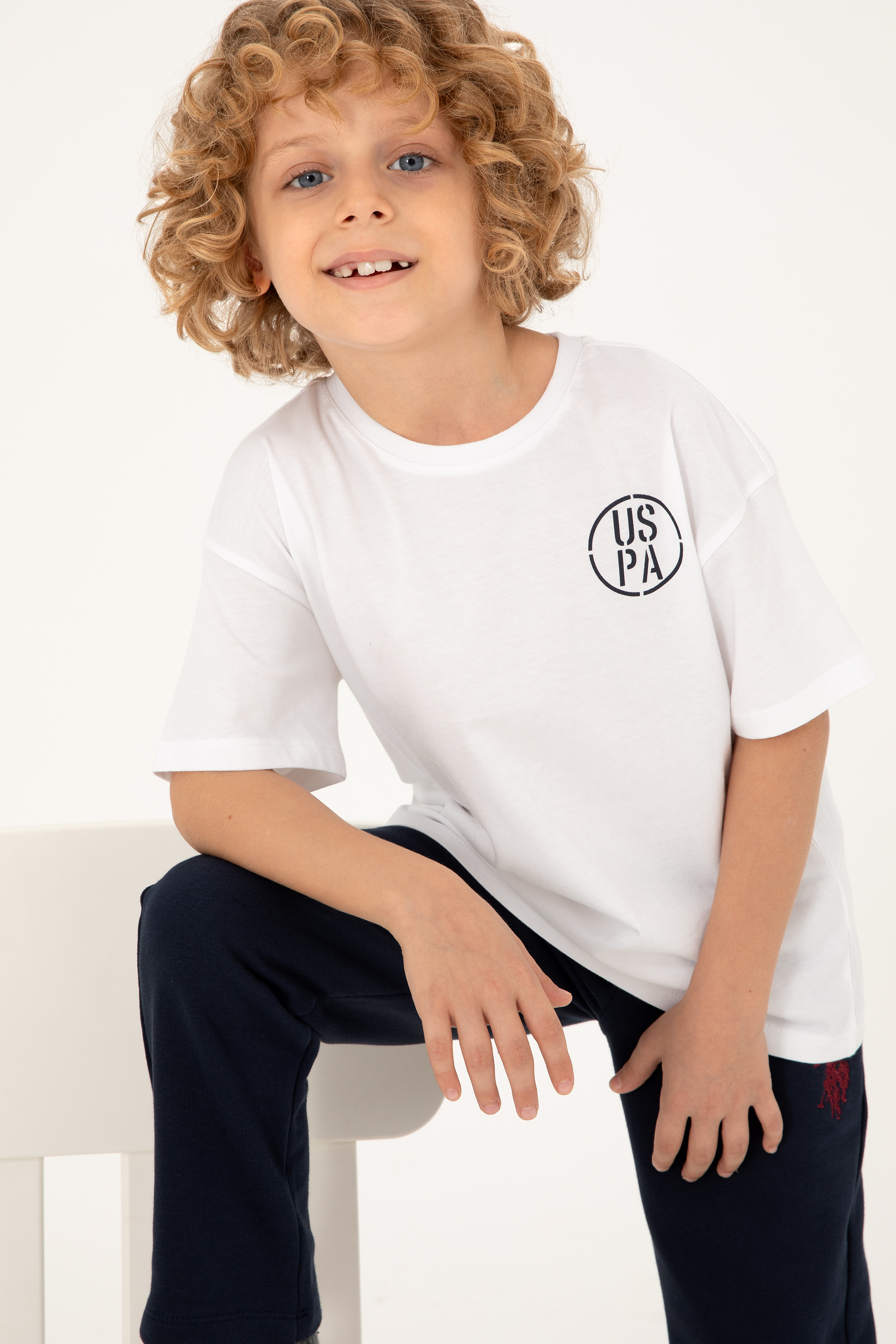 تی شرت یقه گرد اورسایز سفید Oversize پسرانه یو اس پولو | US POLO ASSN