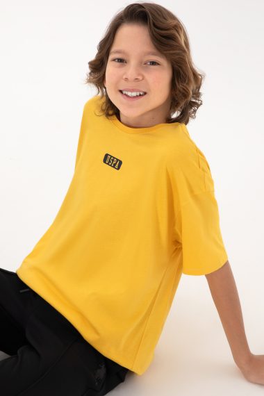 تی شرت یقه گرد اورسایز  زعفرانی  Oversize  پسرانه یو اس پولو | US POLO ASSN