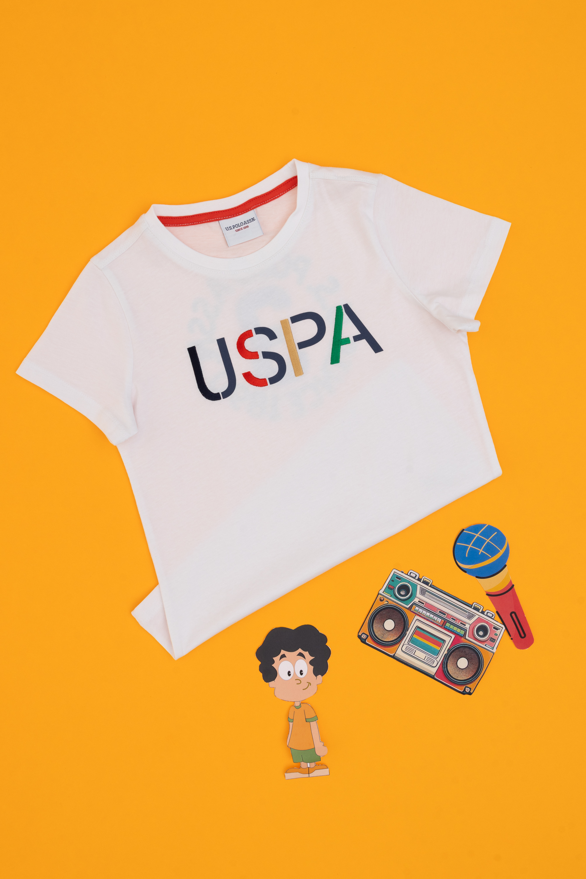 تی شرت یقه گرد سفید رگولار پسرانه یو اس پولو | US POLO ASSN