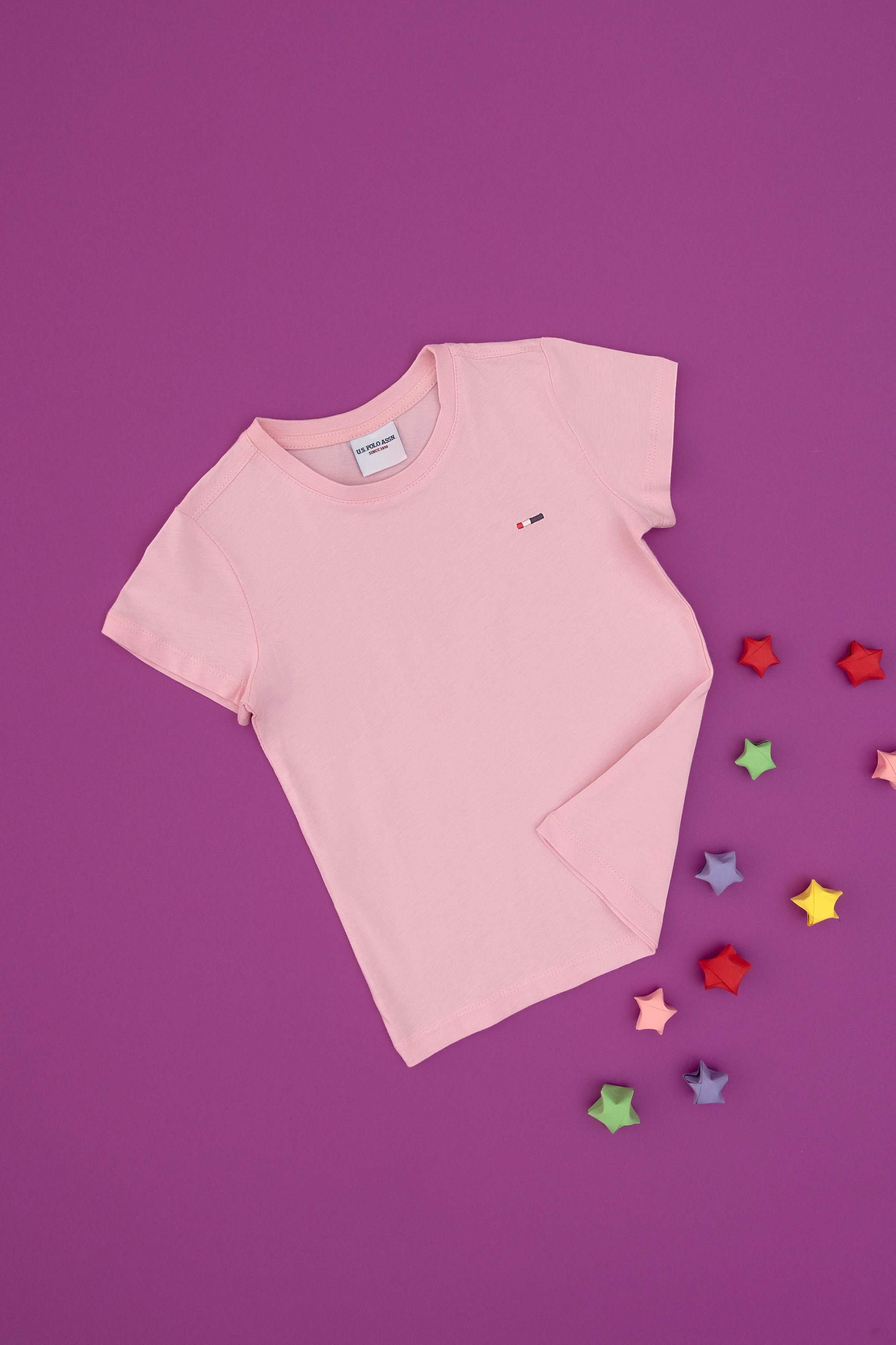 تی شرت یقه گرد بیسیک صورتی روشن رگولار پسرانه یو اس پولو | US POLO ASSN