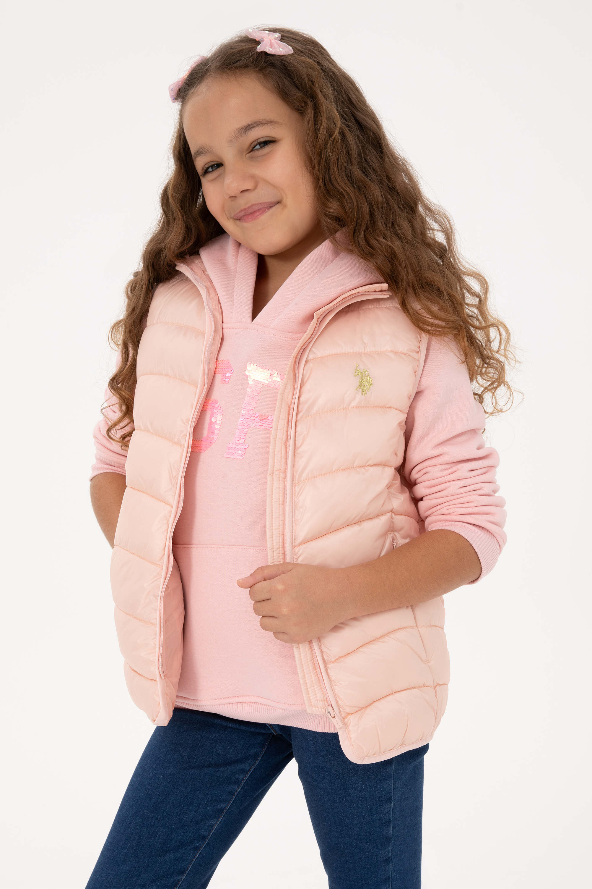 جلیقه بادی کپیتون صورتی روشن BASIC دخترانه یو اس پولو | US POLO ASSN