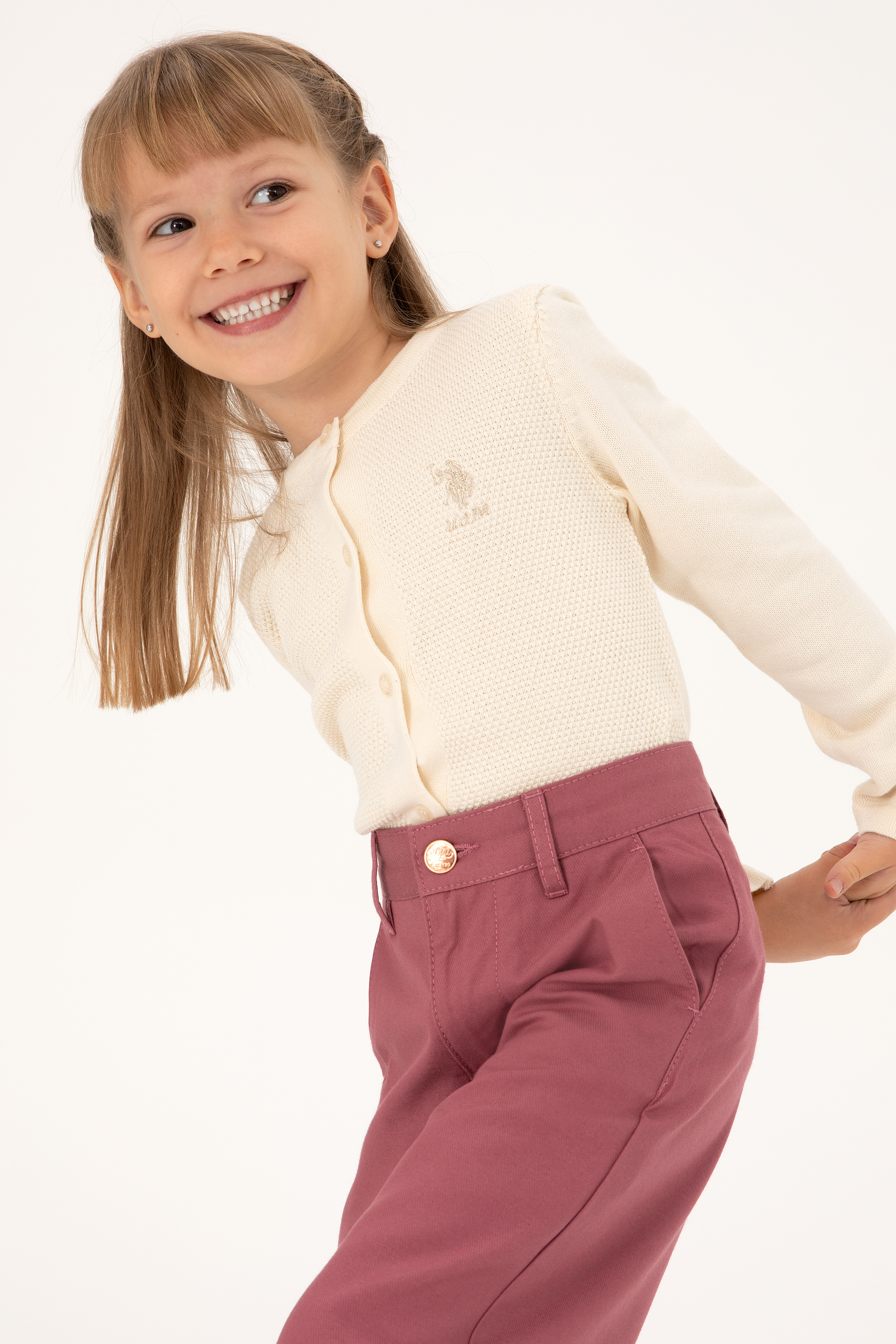ژاکت تریکو سفید رگولار دخترانه یو اس پولو | US POLO ASSN