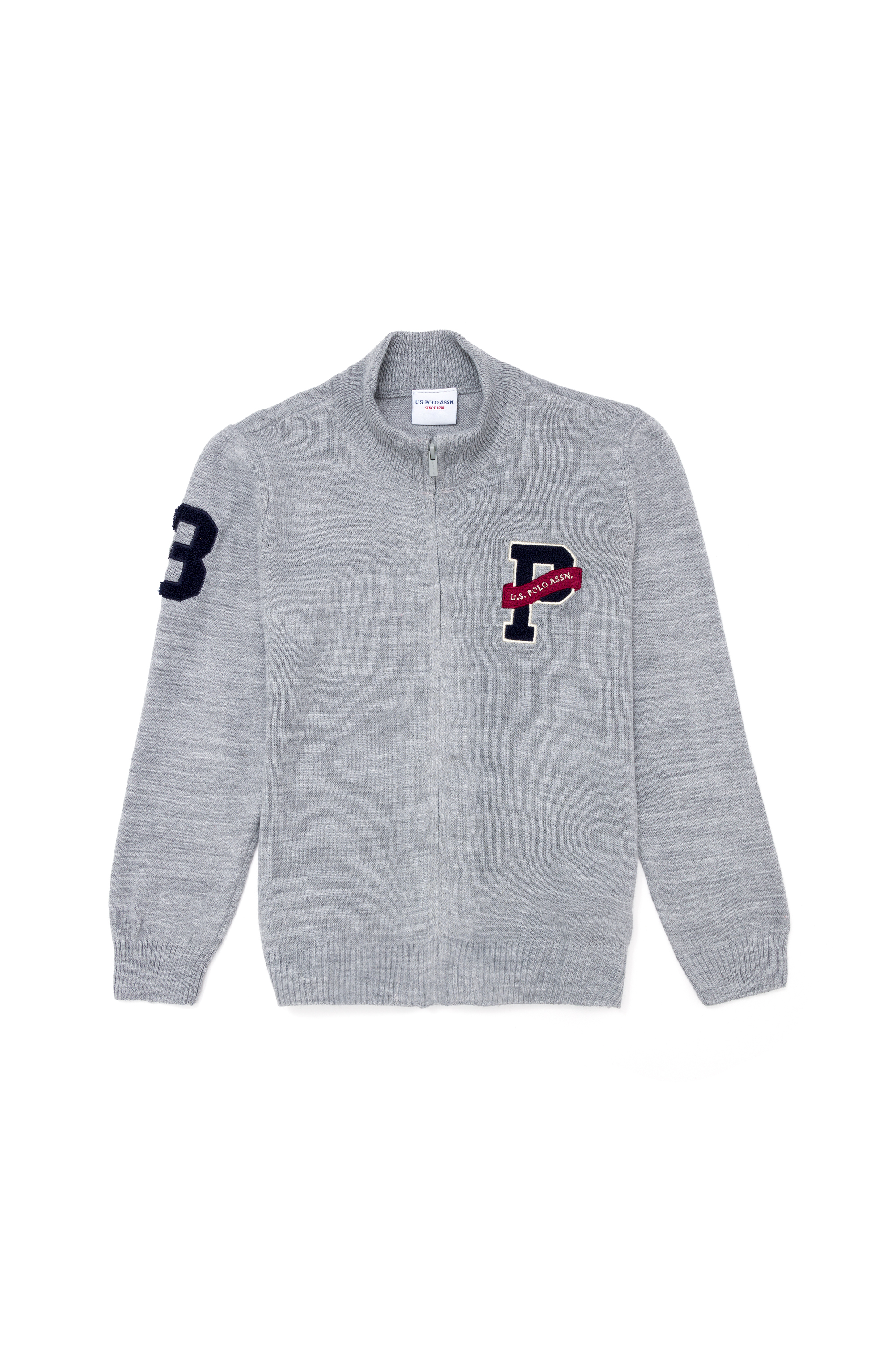 ژاکت تریکو خاکستری ملانژ اندامی پسرانه یو اس پولو | US POLO ASSN