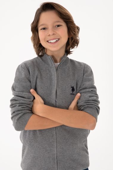 ژاکت تریکو  خاکستری ملانژ  اندامی  پسرانه یو اس پولو | US POLO ASSN