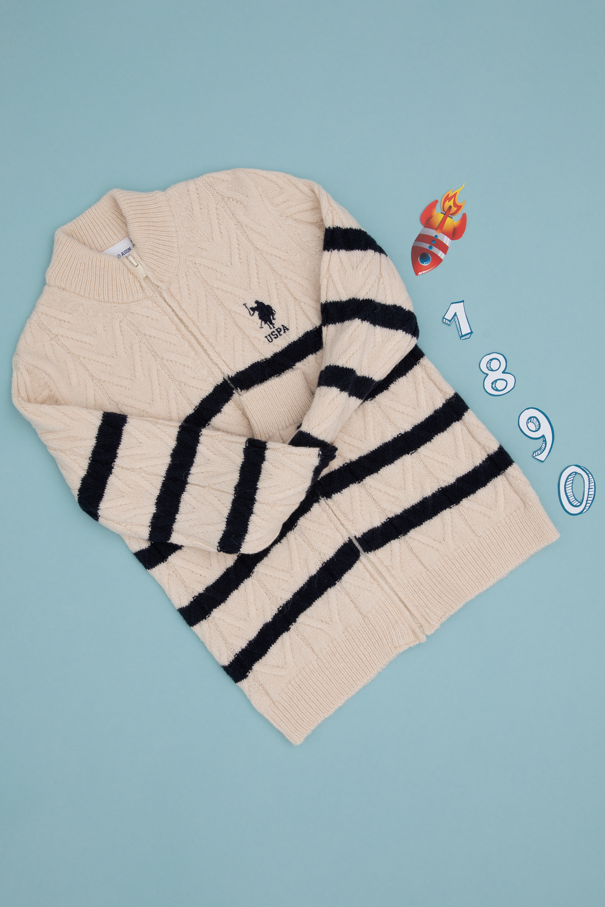 ژاکت تریکو سفید اندامی پسرانه یو اس پولو | US POLO ASSN