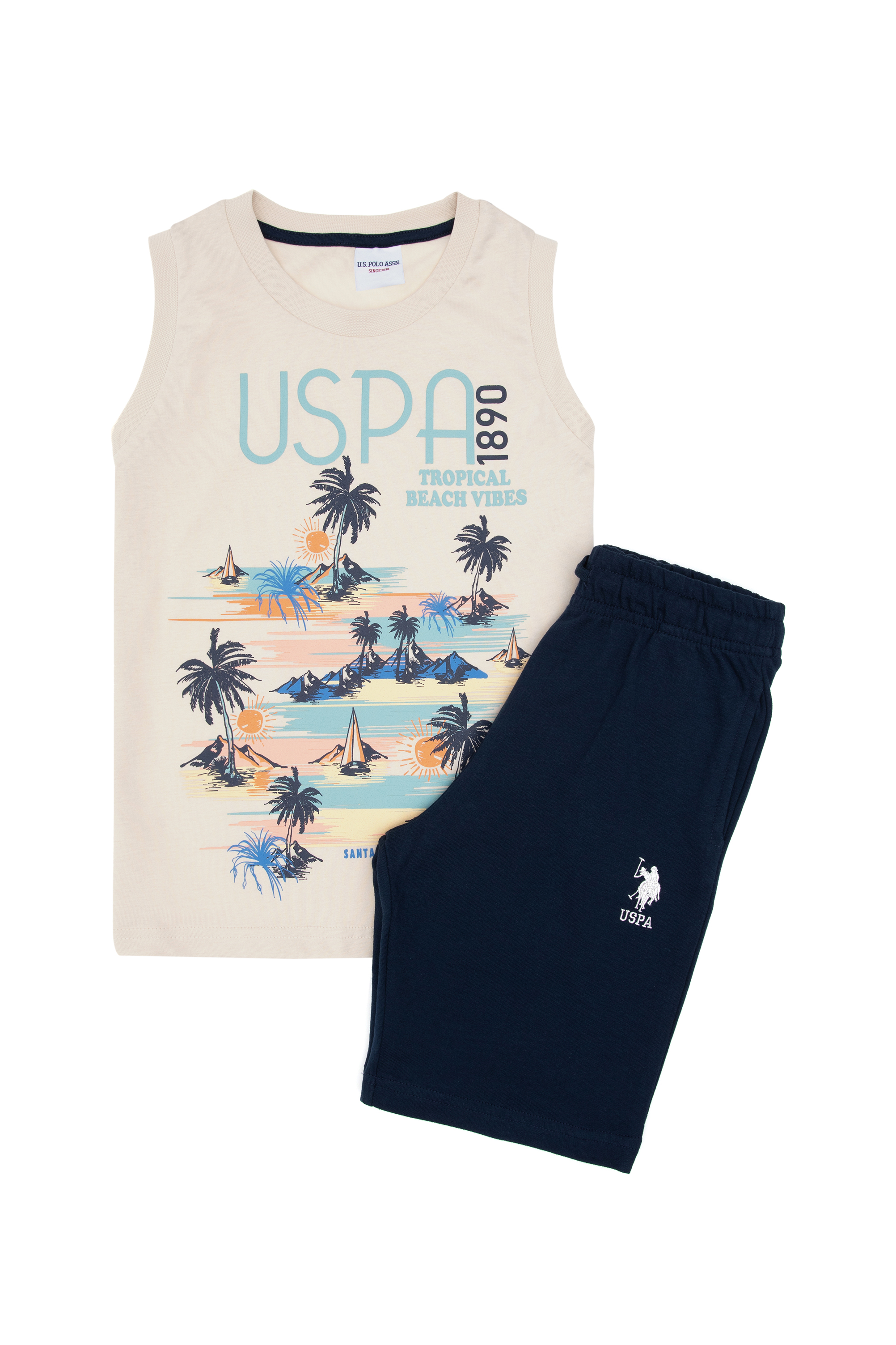ست پیژامه بژ استاندارد فیت پسرانه یو اس پولو | US POLO ASSN