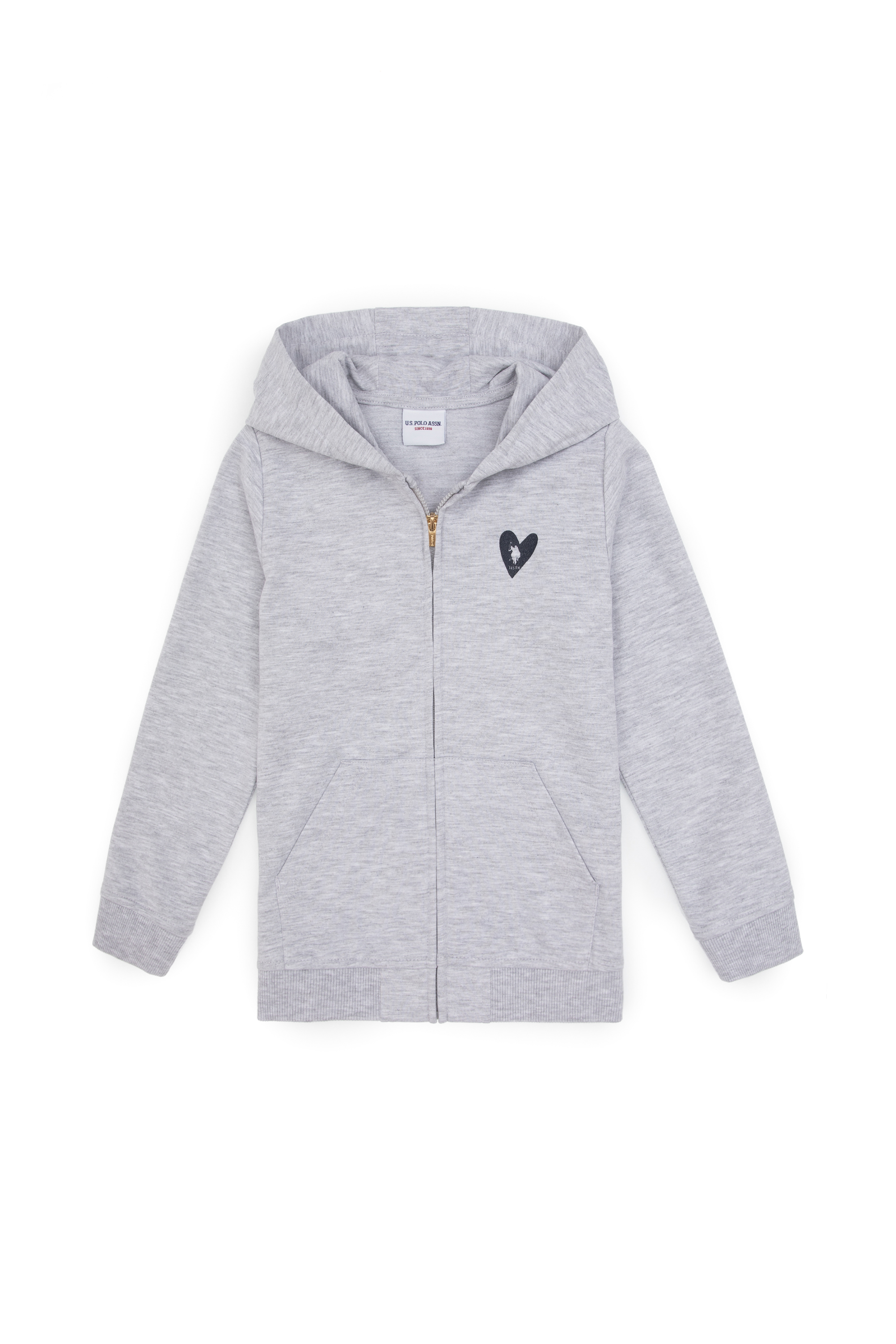 ژاکت هودی خاکستری روشن ملانژ رگولار دخترانه یو اس پولو | US POLO ASSN
