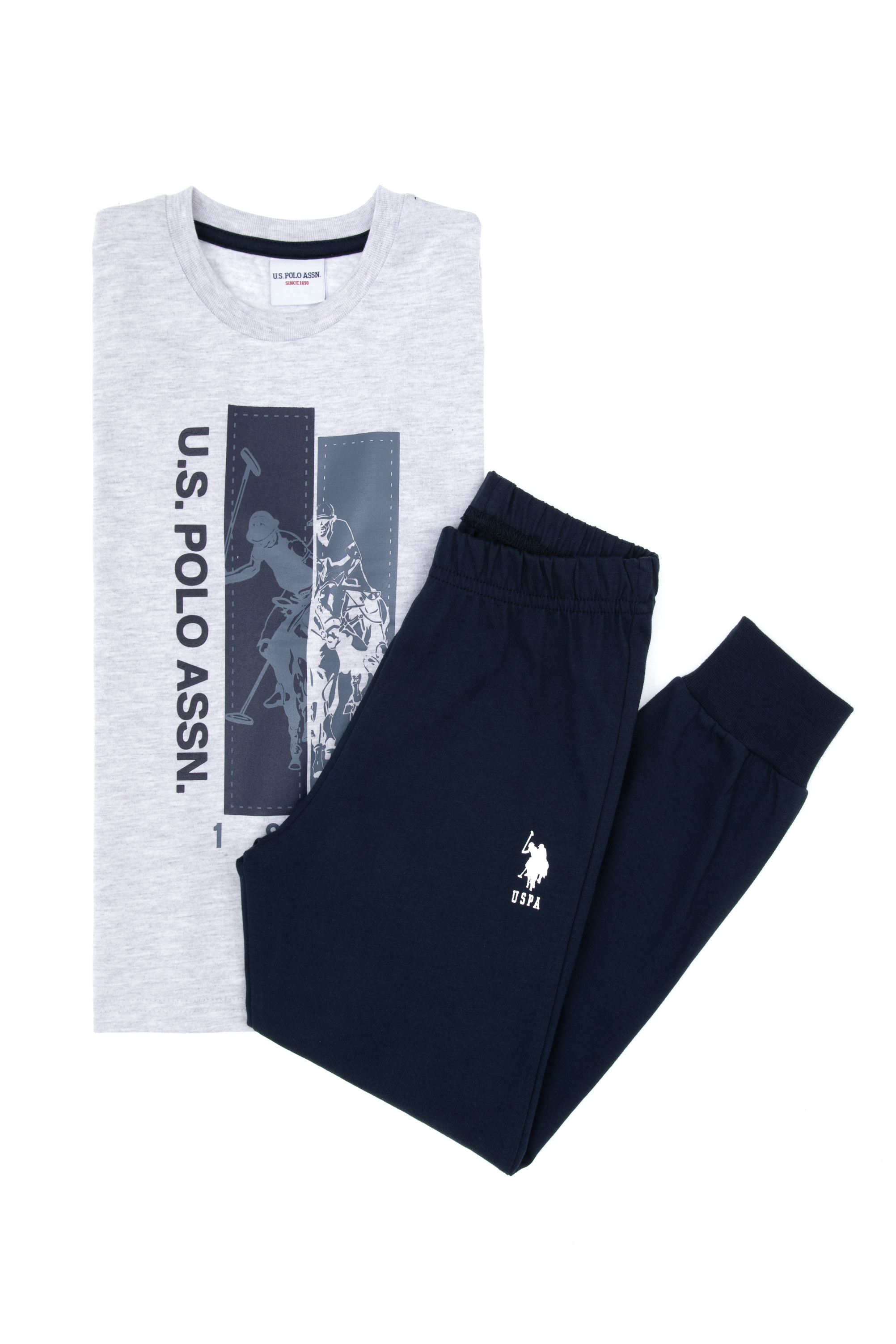 ست پیژامه خاکستری ملانژ استاندارد فیت پسرانه یو اس پولو | US POLO ASSN