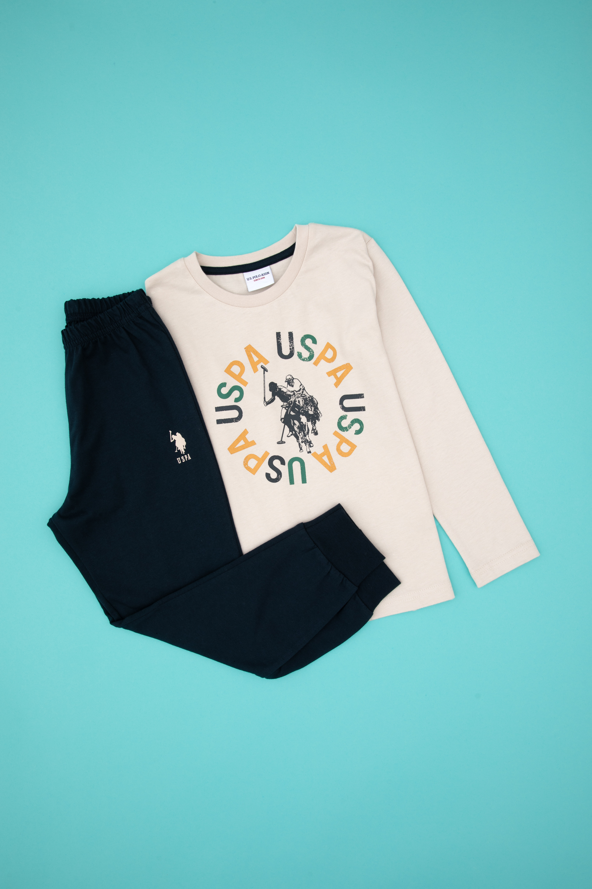 ست پیژامه بژ استاندارد فیت پسرانه یو اس پولو | US POLO ASSN