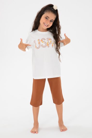 ست تی شرت و شلوارک  بژ  استاندارد فیت  دخترانه یو اس پولو | US POLO ASSN
