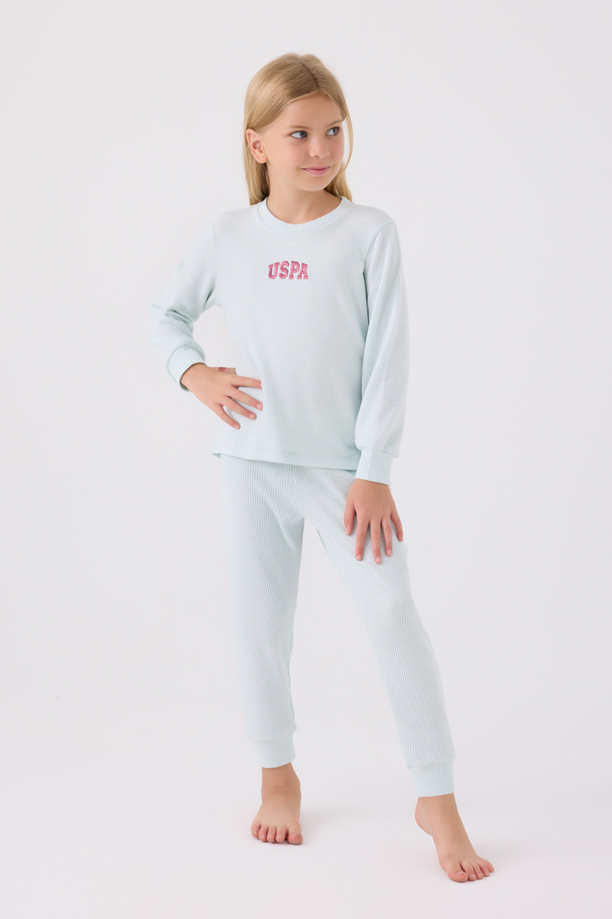 ست تی شرت و شلوارک سبزآبی استاندارد فیت دخترانه یو اس پولو | US POLO ASSN