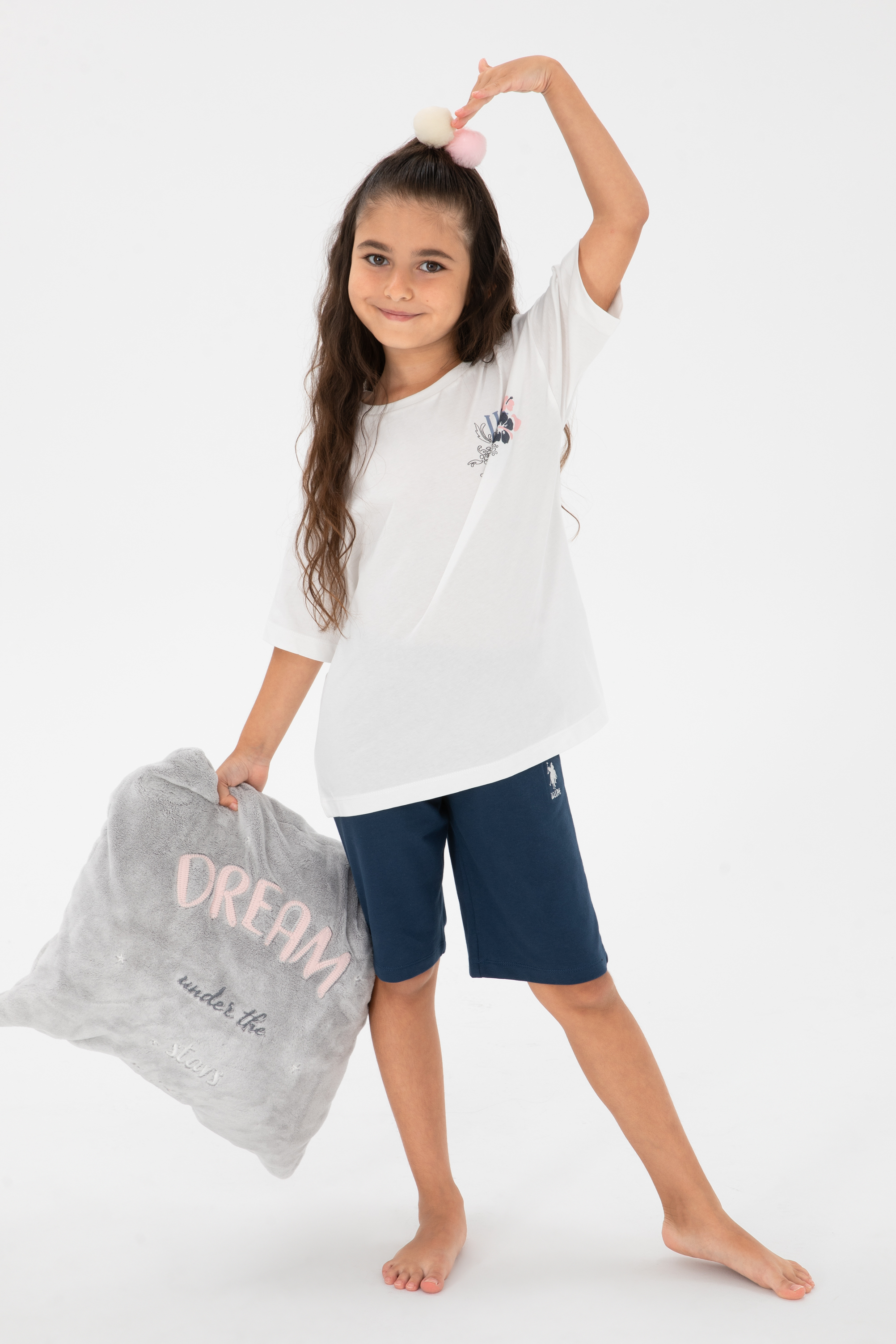 ست تی شرت و شلوارک سفید استاندارد فیت دخترانه یو اس پولو | US POLO ASSN