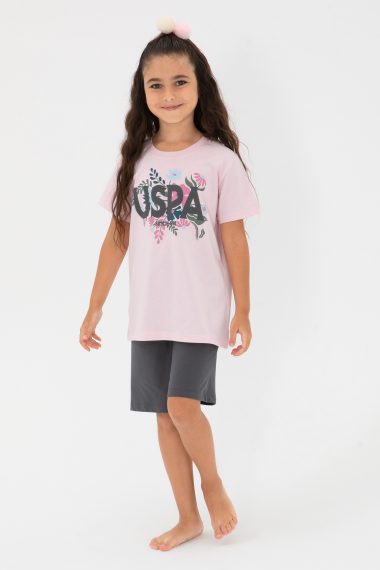 ست تی شرت و شلوارک  صورتی  استاندارد فیت  دخترانه یو اس پولو | US POLO ASSN