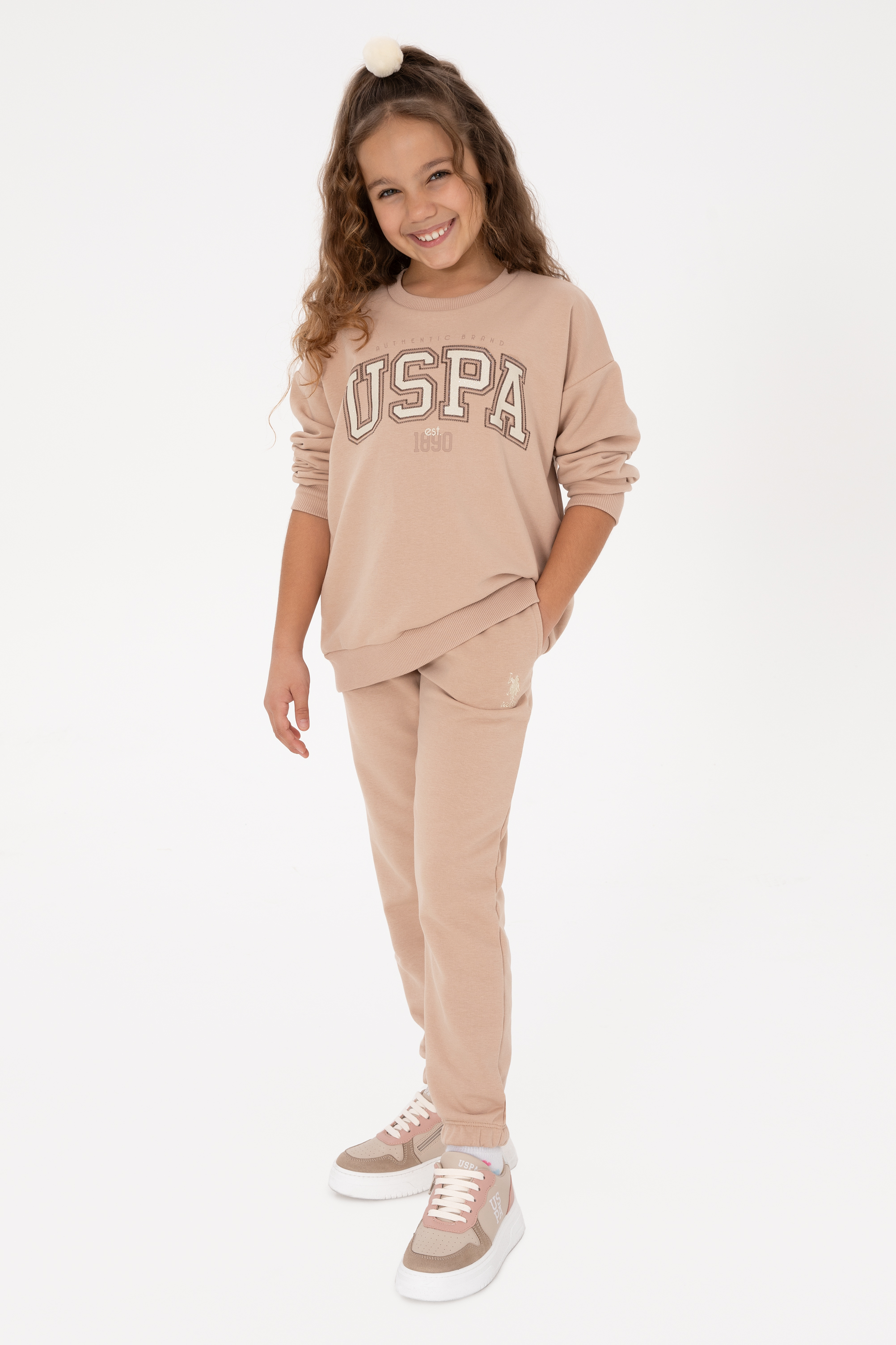 ست گرمکن ورزشی شتری استاندارد فیت دخترانه یو اس پولو | US POLO ASSN