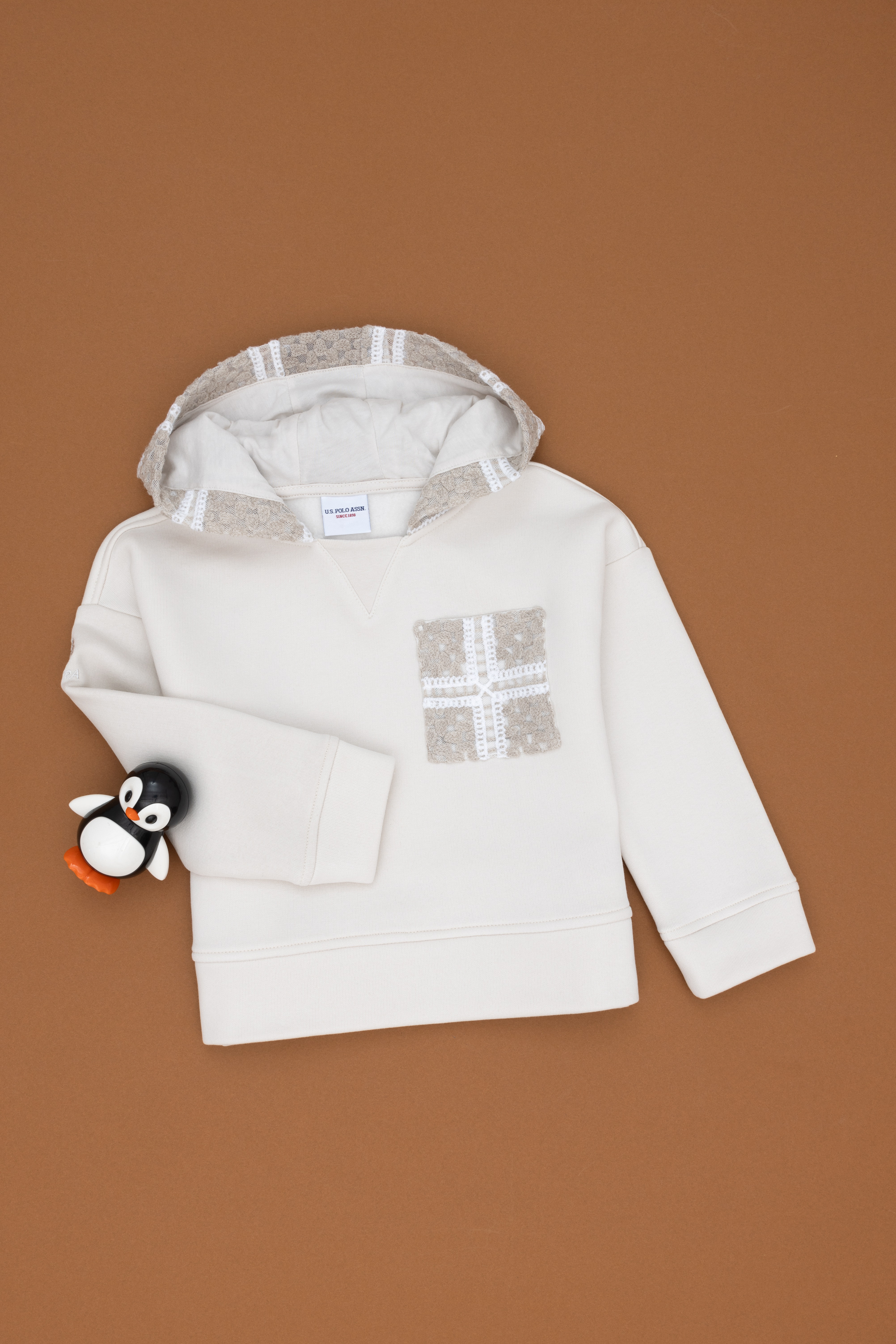 سویشرت هودی خاکستری Oversize دخترانه یو اس پولو | US POLO ASSN