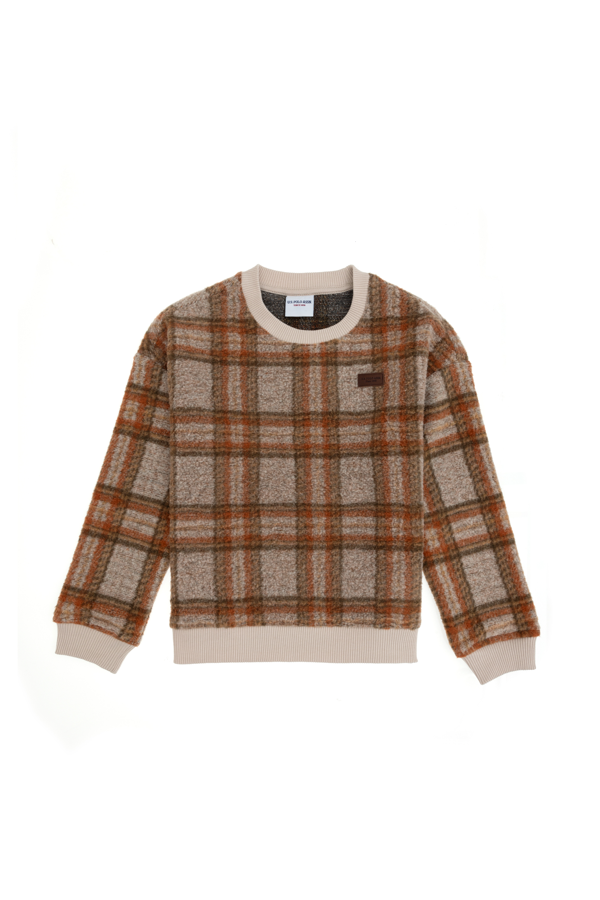 سویشرت یقه گرد سفید Oversize آستین بلند پسرانه یو اس پولو | US POLO ASSN