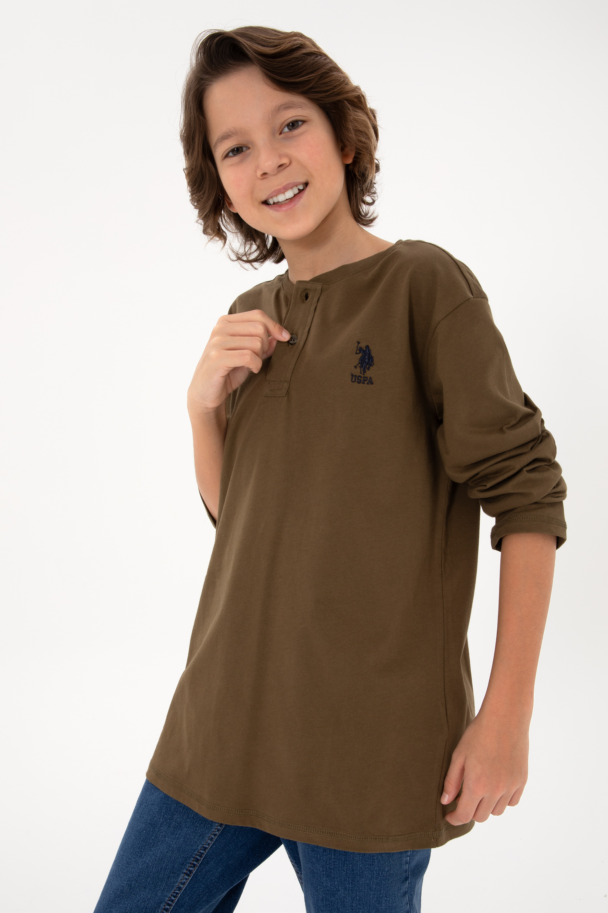 سویشرت بیسیک خاکی رگولار پسرانه یو اس پولو | US POLO ASSN
