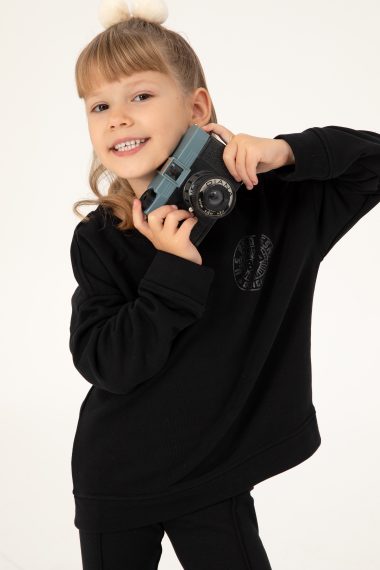سویشرت بیسیک یقه گرد  سیاه  ریلکس  دخترانه یو اس پولو | US POLO ASSN