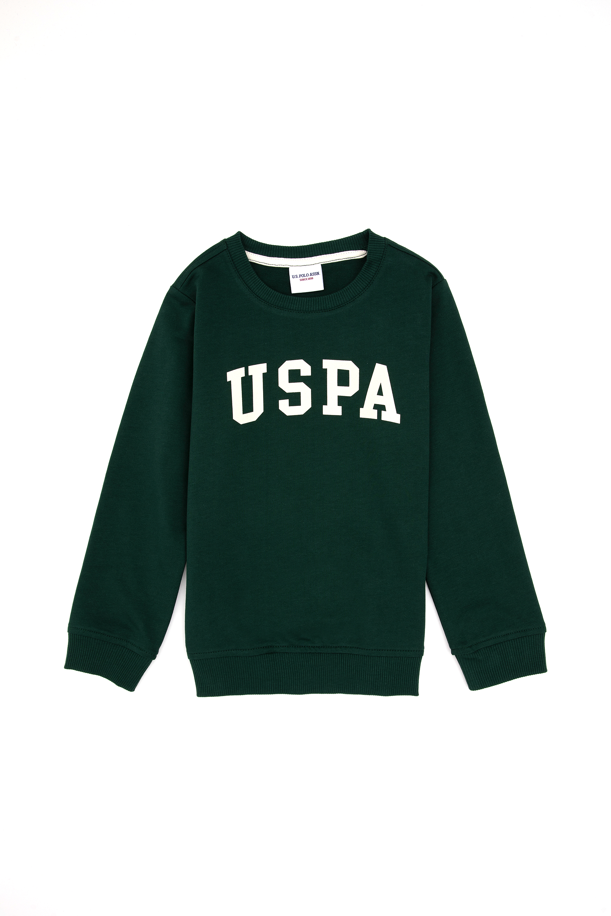سویشرت بیسیک یقه گرد سبز تیره رگولار پسرانه یو اس پولو | US POLO ASSN