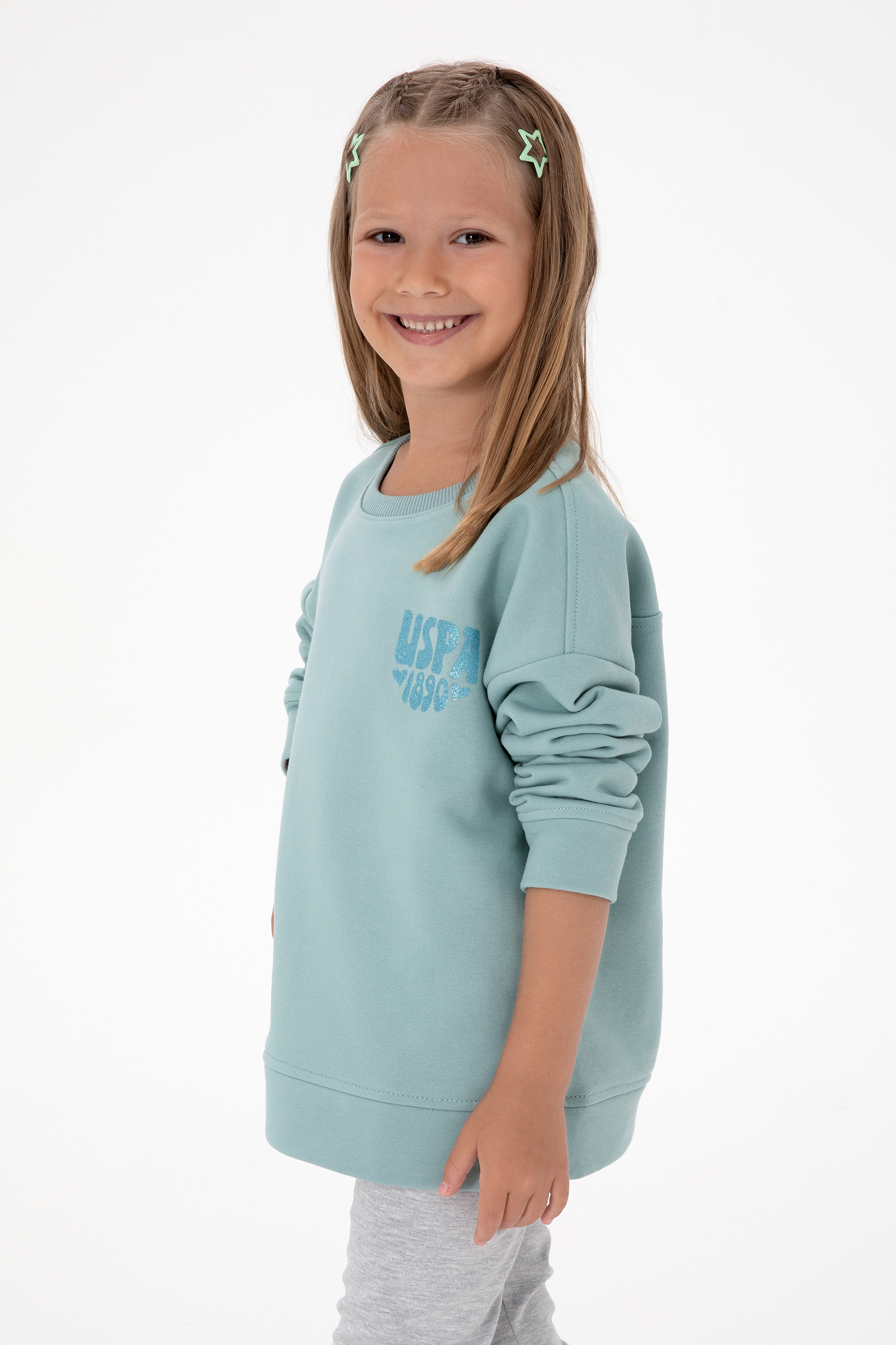 سویشرت بیسیک یقه گرد نعناعی رگولار دخترانه یو اس پولو | US POLO ASSN