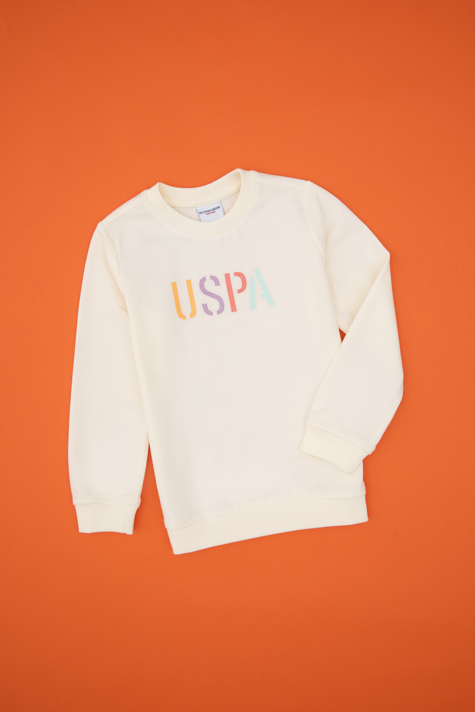 سویشرت بیسیک یقه گرد کرمی رگولار دخترانه یو اس پولو | US POLO ASSN