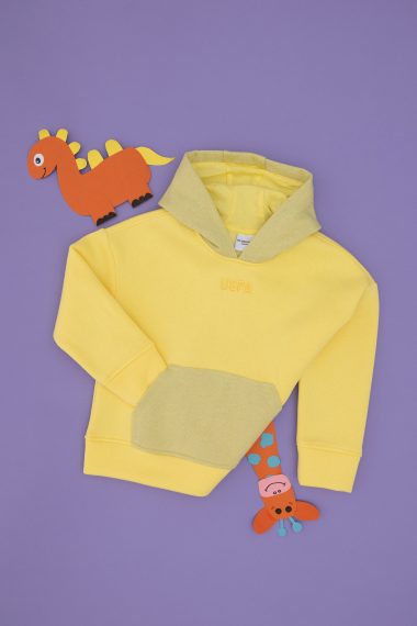 سویشرت هودی هودی زرد  Oversize آستین بلند دخترانه یو اس پولو | US POLO ASSN