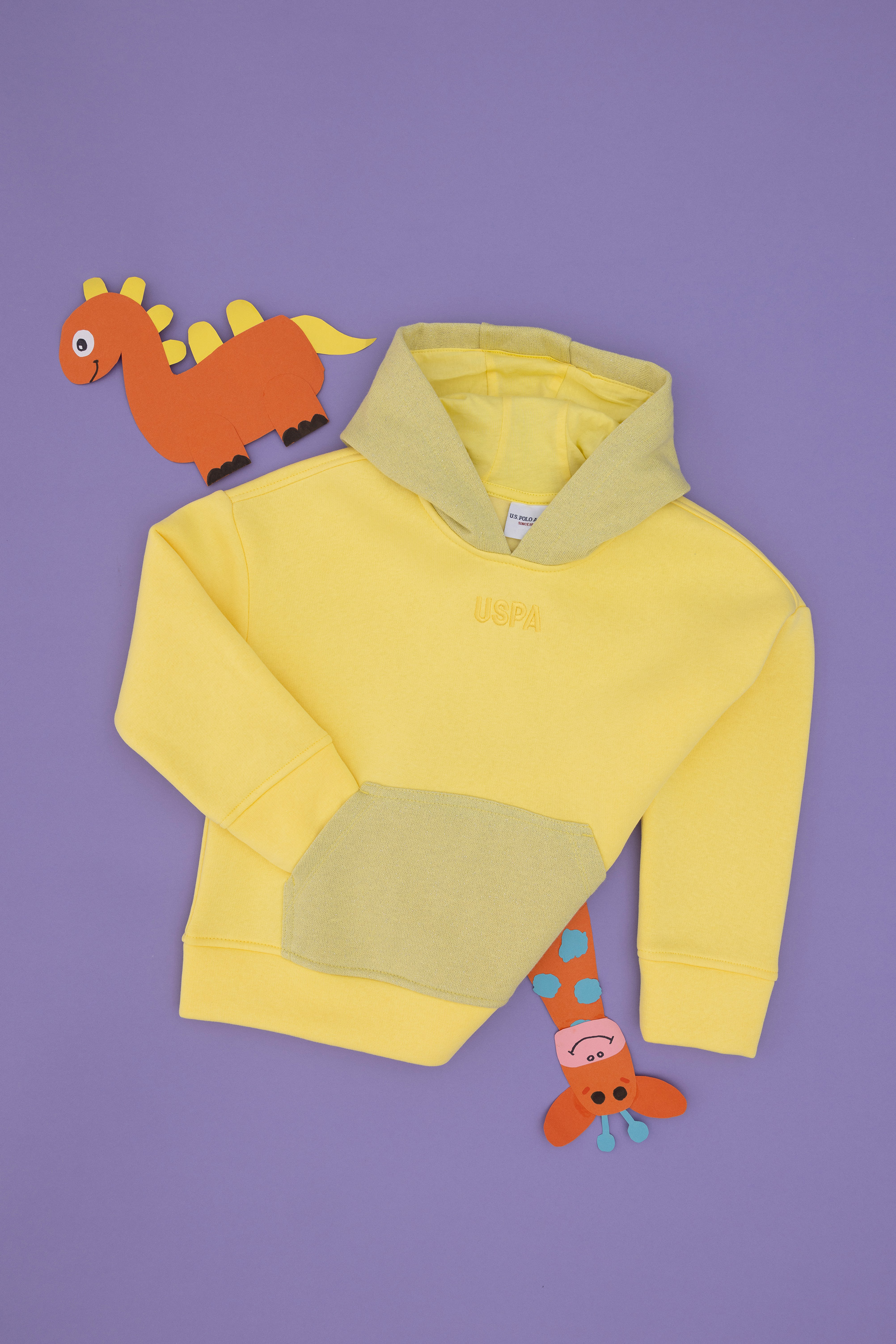 سویشرت هودی هودی زرد Oversize آستین بلند دخترانه یو اس پولو | US POLO ASSN