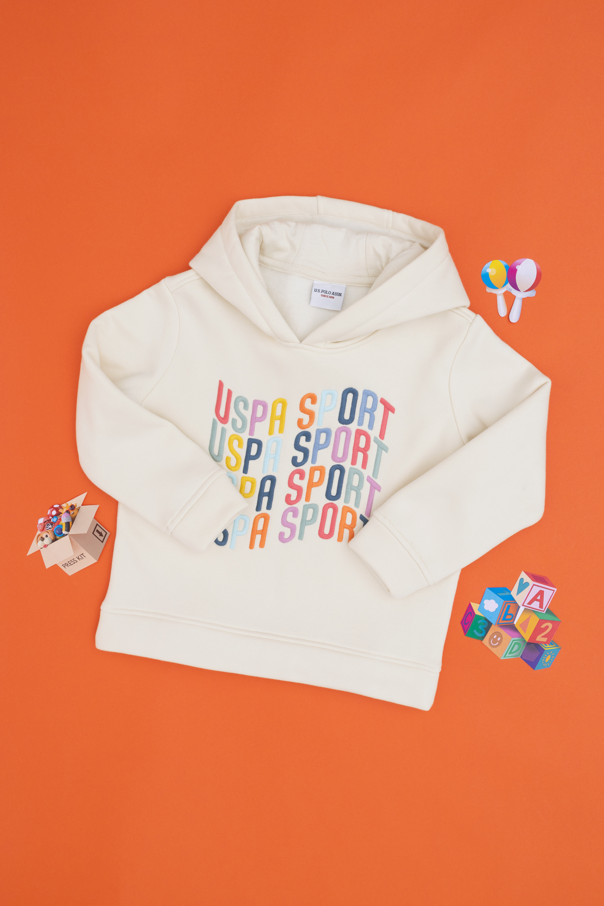 سویشرت هودی هودی سفید Oversize آستین بلند دخترانه یو اس پولو | US POLO ASSN