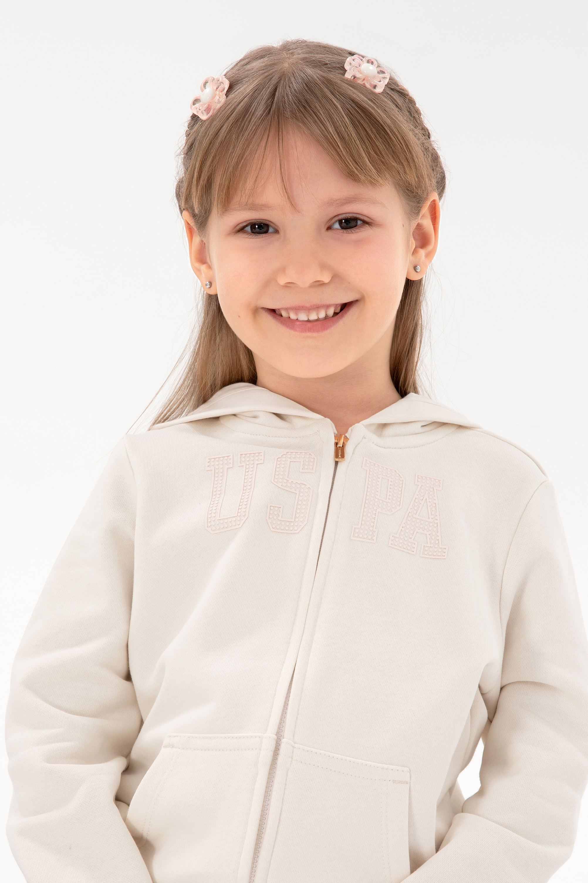 سویشرت هودی بیسیک آستین بلند رگولار هودی سفید دخترانه یو اس پولو سویشرت هودی بیسیک هودی سفید  رگولار آستین بلند دخترانه یو اس پولو | US POLO ASSN