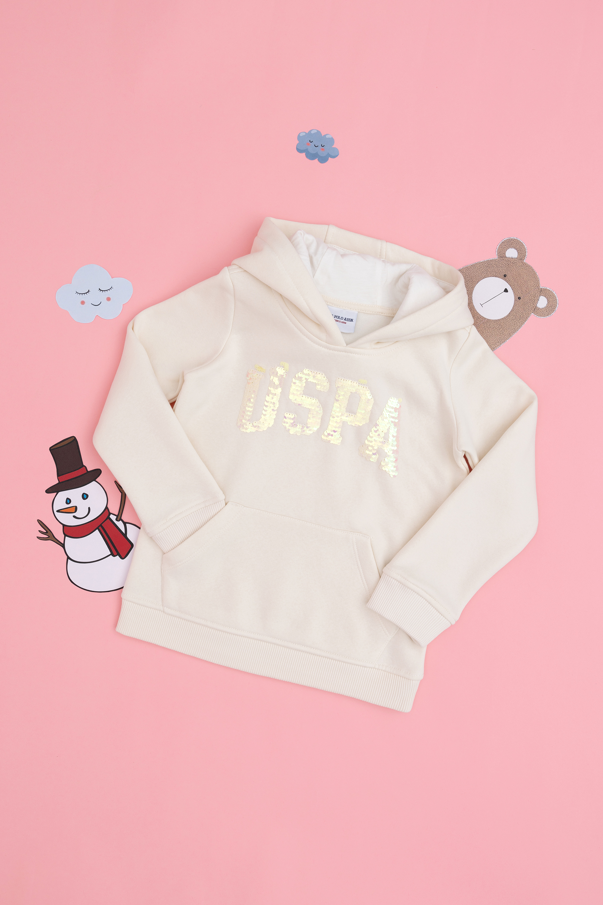سویشرت هودی بیسیک هودی سفید رگولار آستین بلند دخترانه یو اس پولو | US POLO ASSN