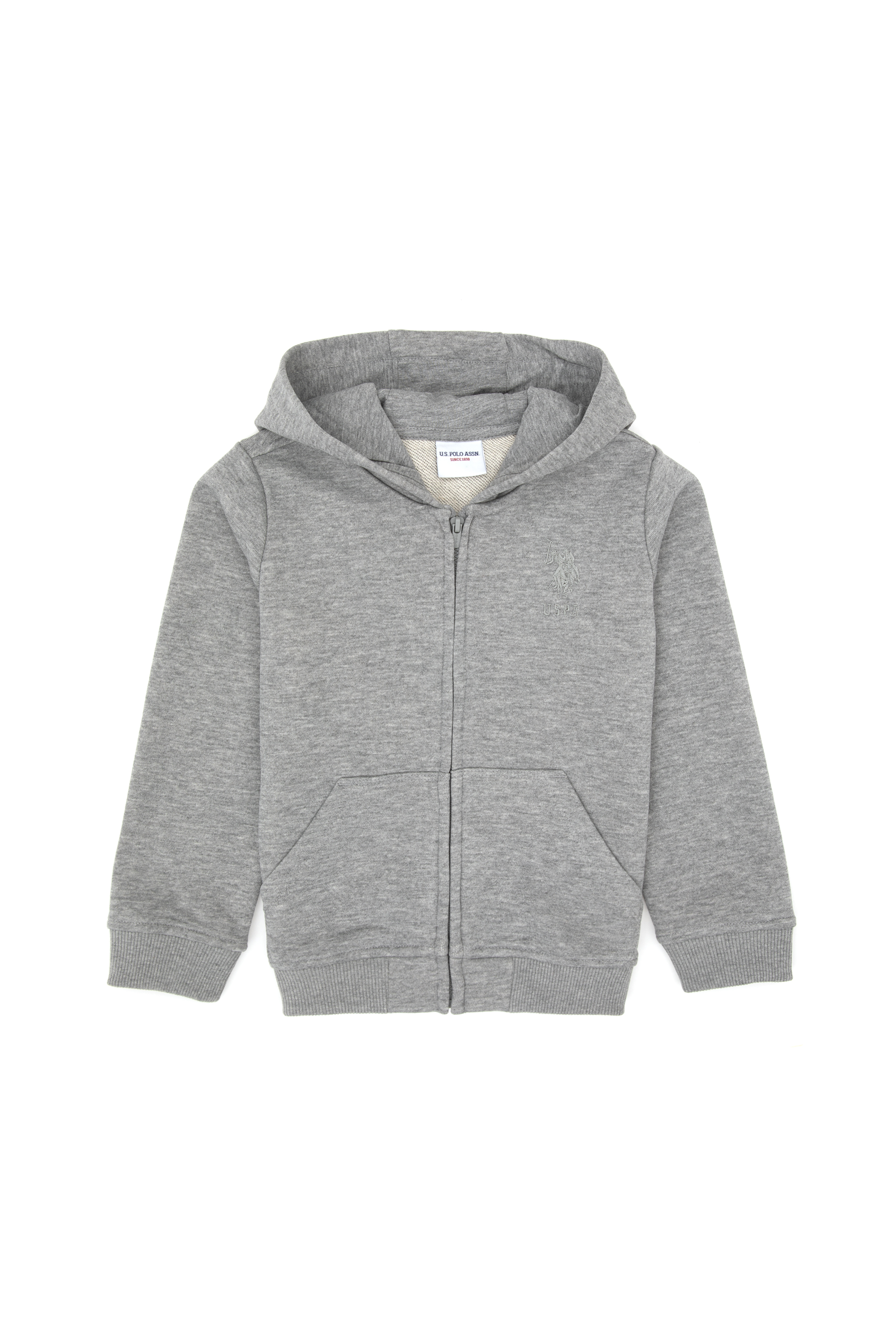سویشرت هودی بیسیک خاکستری ملانژ استاندارد فیت پسرانه یو اس پولو | US POLO ASSN