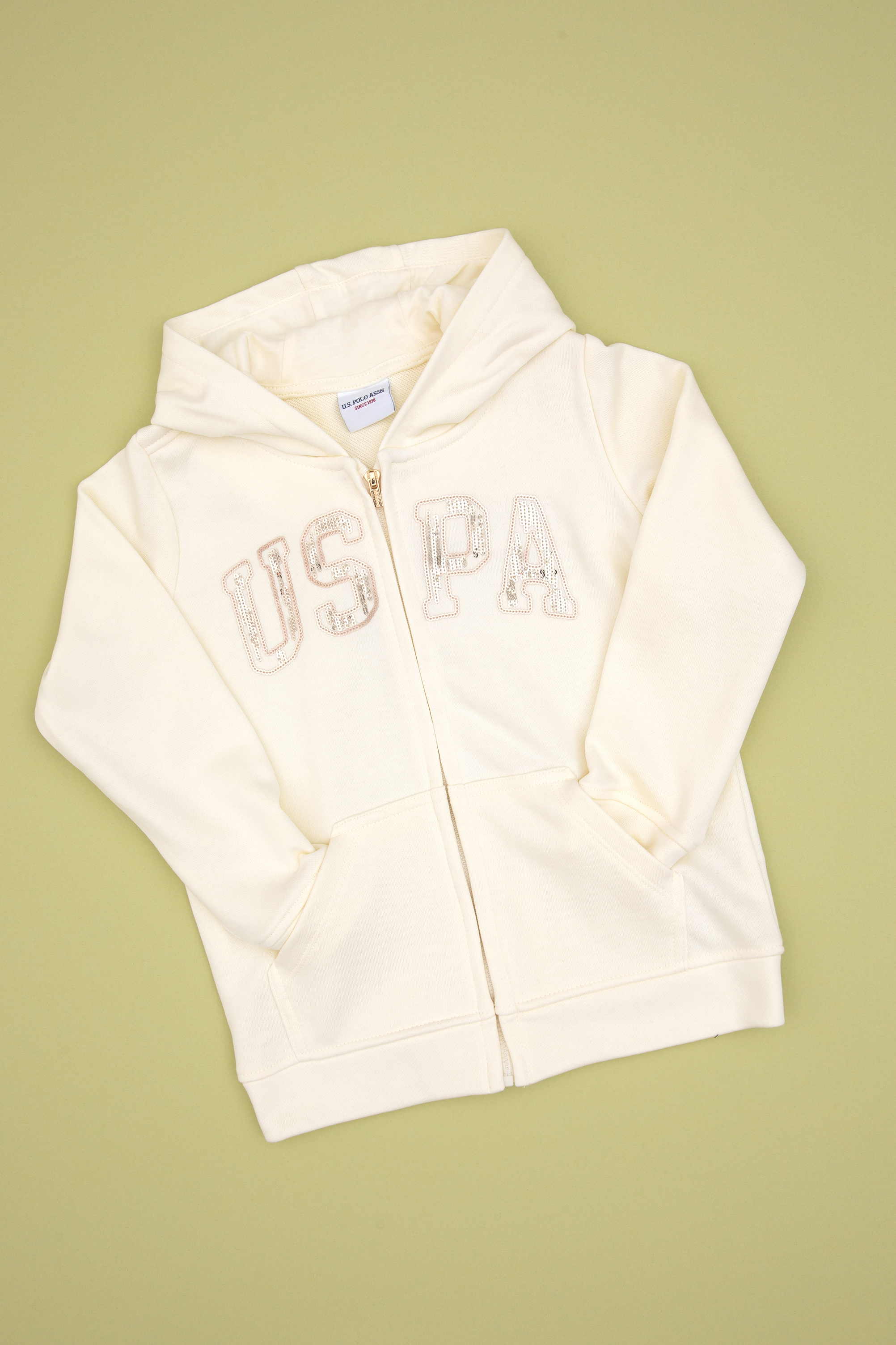 سویشرت هودی بیسیک کرمی رگولار دخترانه یو اس پولو | US POLO ASSN