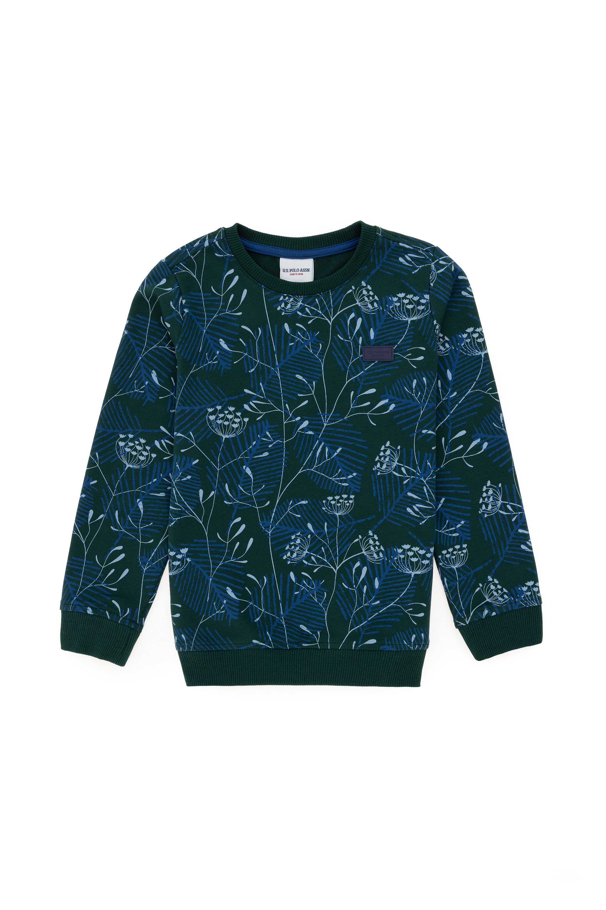 سویشرت یقه گرد یقه گرد سبز تیره رگولار آستین بلند پسرانه یو اس پولو | US POLO ASSN