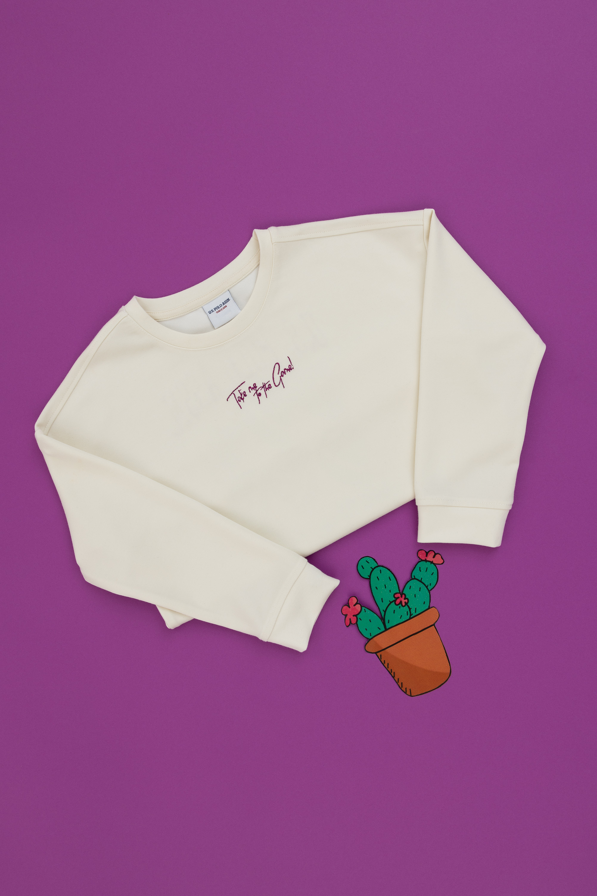 سویشرت یقه گرد یقه گرد سفید Oversize آستین بلند دخترانه یو اس پولو | US POLO ASSN