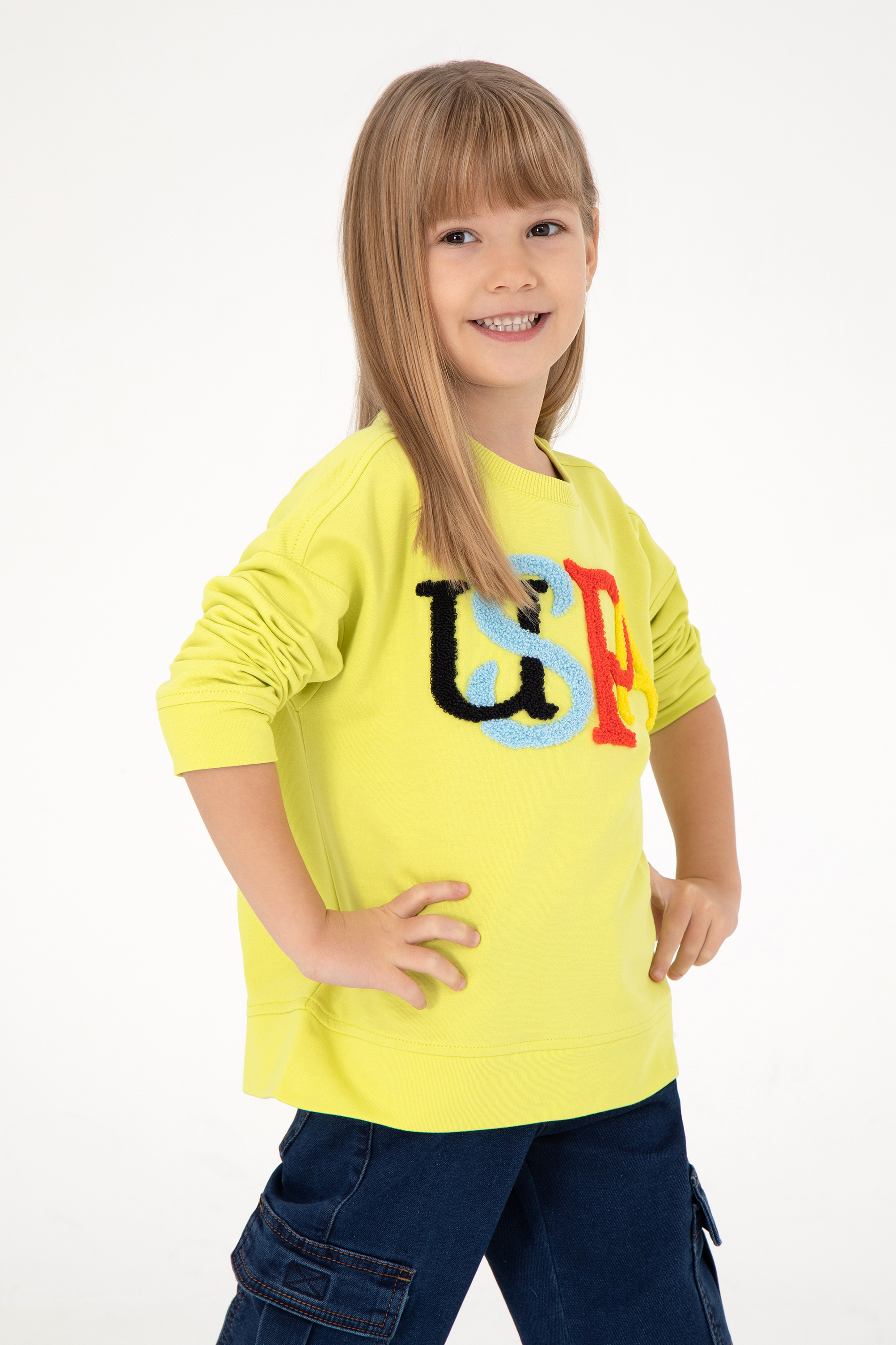 سویشرت یقه گرد سبز پسته ای Oversize دخترانه یو اس پولو | US POLO ASSN