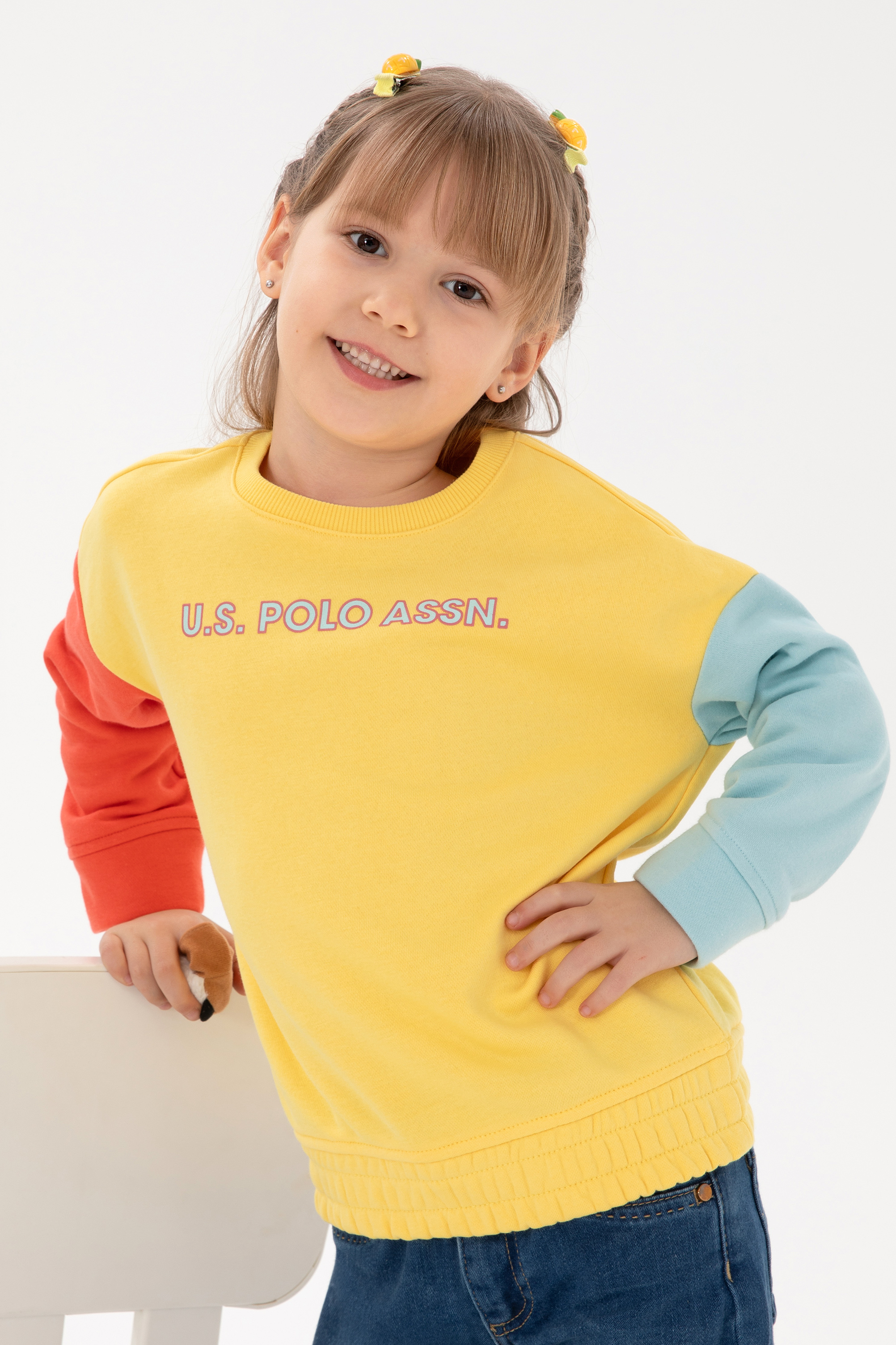 سویشرت یقه گرد زرد Oversize دخترانه یو اس پولو | US POLO ASSN