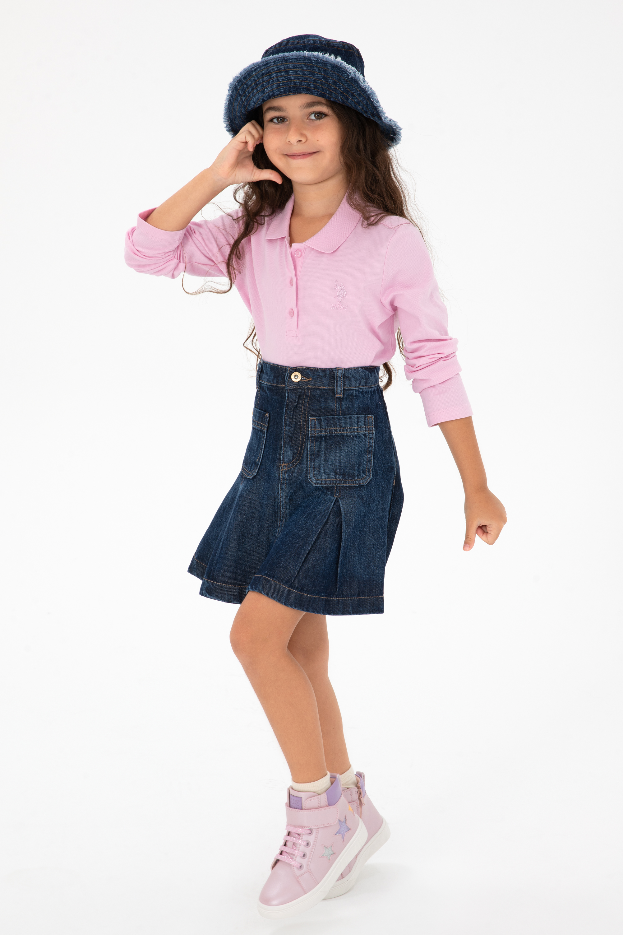 سویشرت یقه پولو بیسیک صورتی رگولار دخترانه یو اس پولو | US POLO ASSN