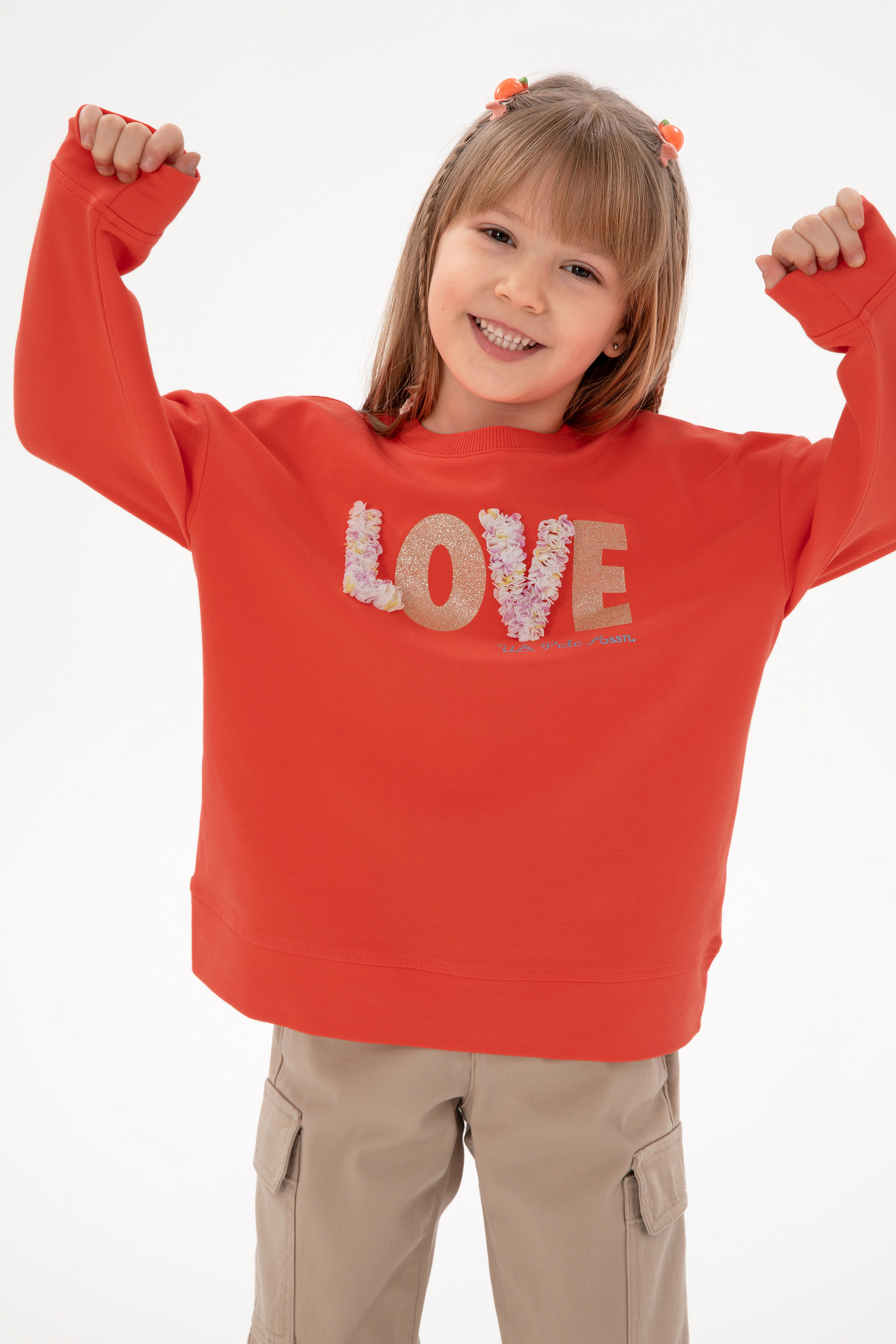 سویشرت یقه گرد گل اناری Oversize دخترانه یو اس پولو | US POLO ASSN