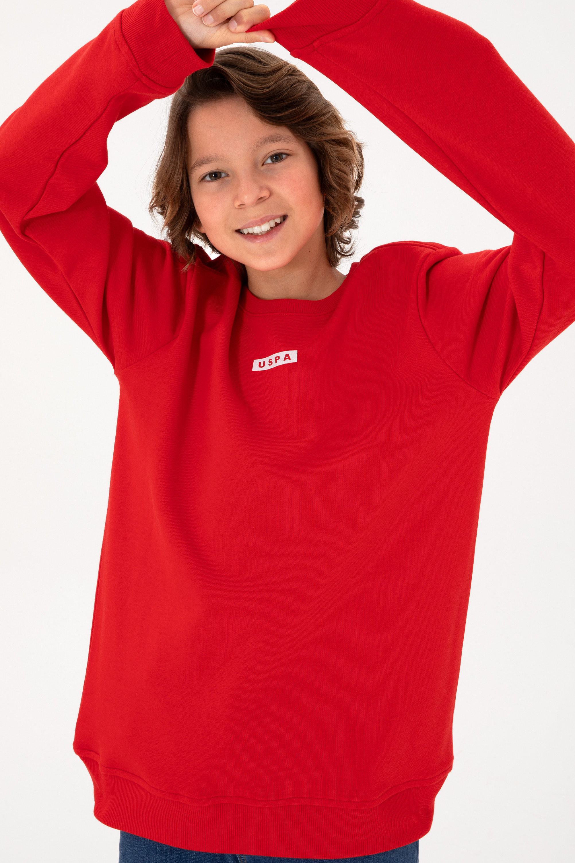 سویشرت یقه گرد قرمز رگولار پسرانه یو اس پولو | US POLO ASSN