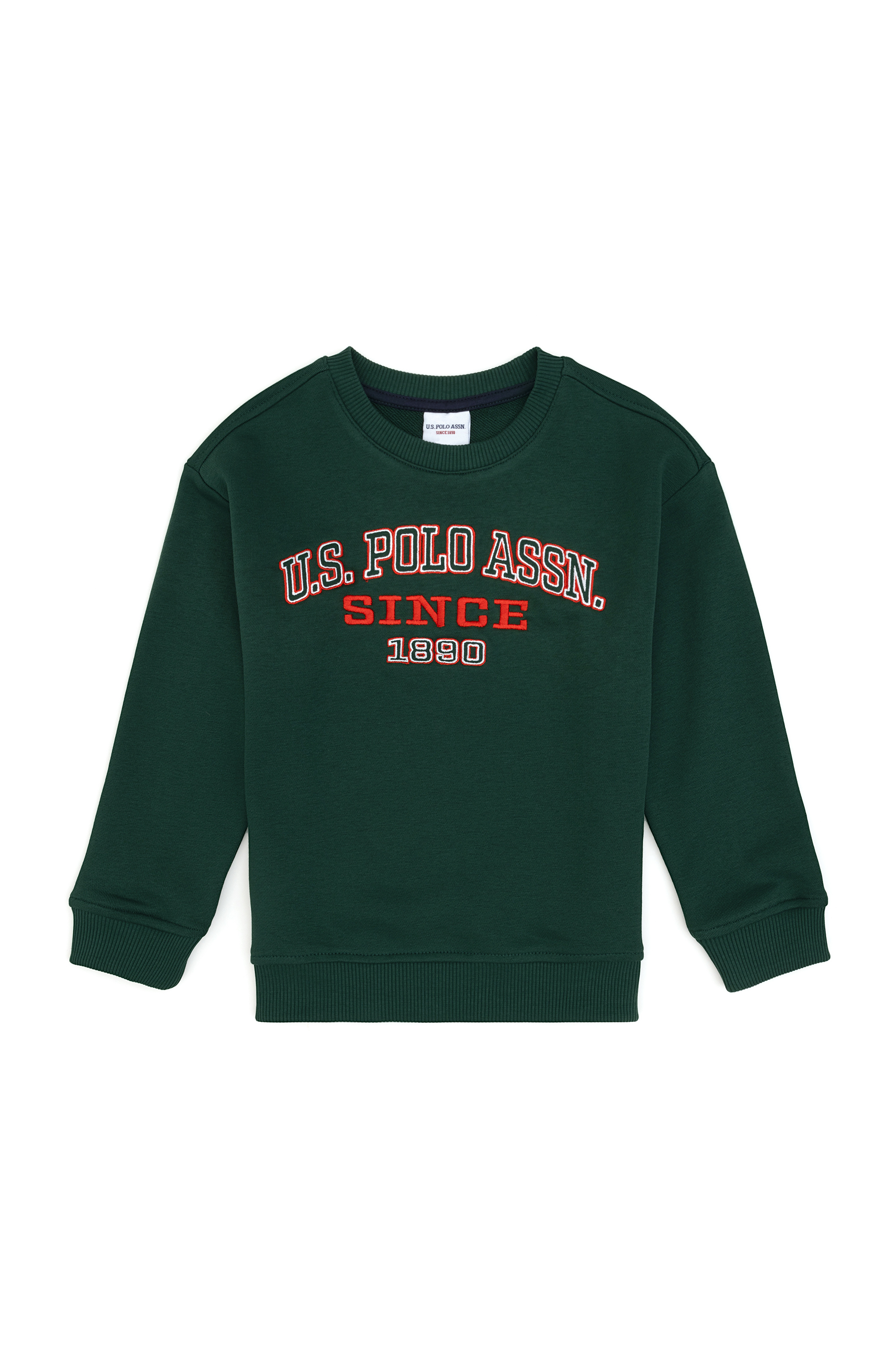 سویشرت یقه گرد سبز تیره ریلکس پسرانه یو اس پولو | US POLO ASSN