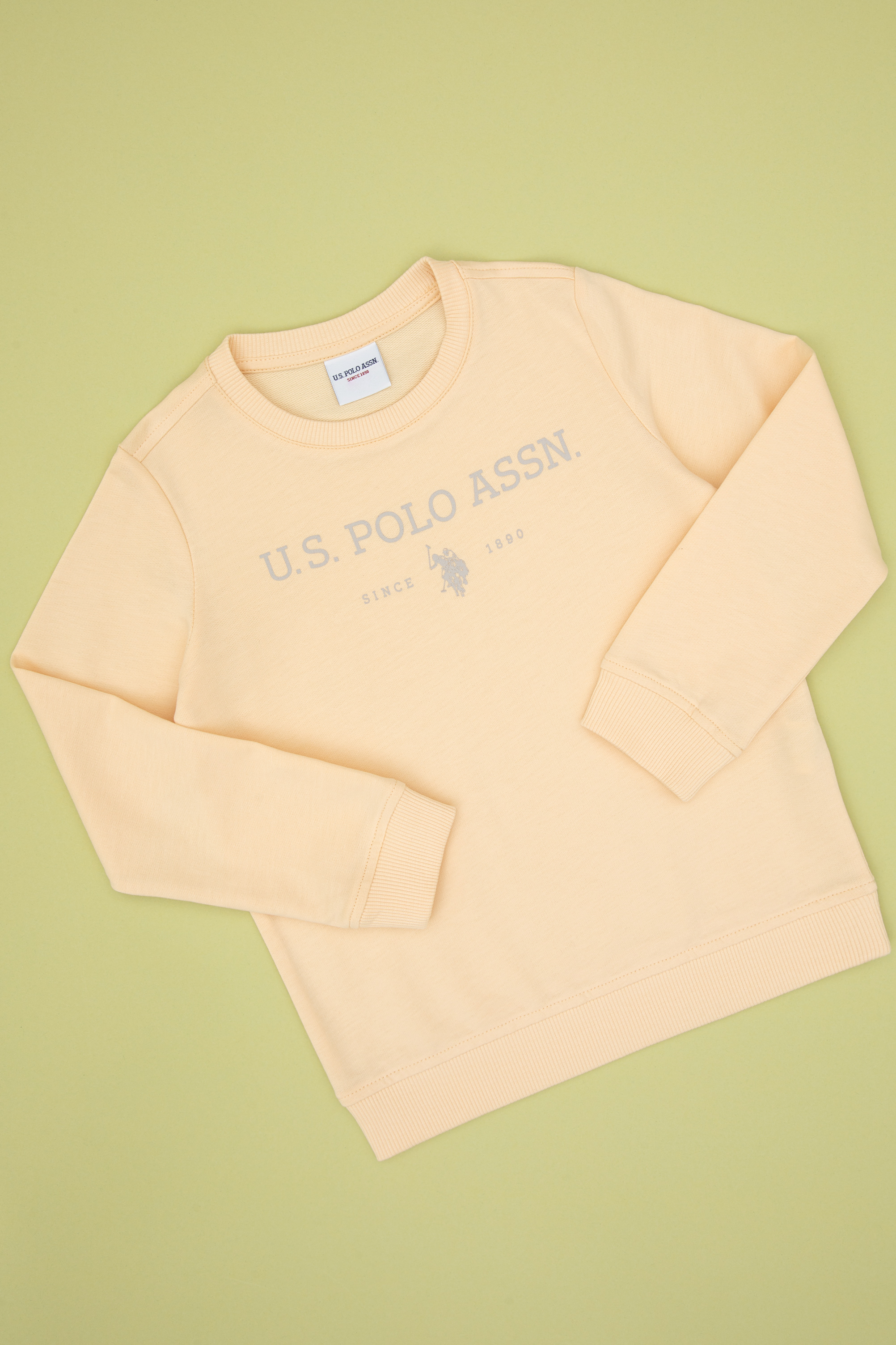 سویشرت یقه گرد زرد رگولار پسرانه یو اس پولو | US POLO ASSN