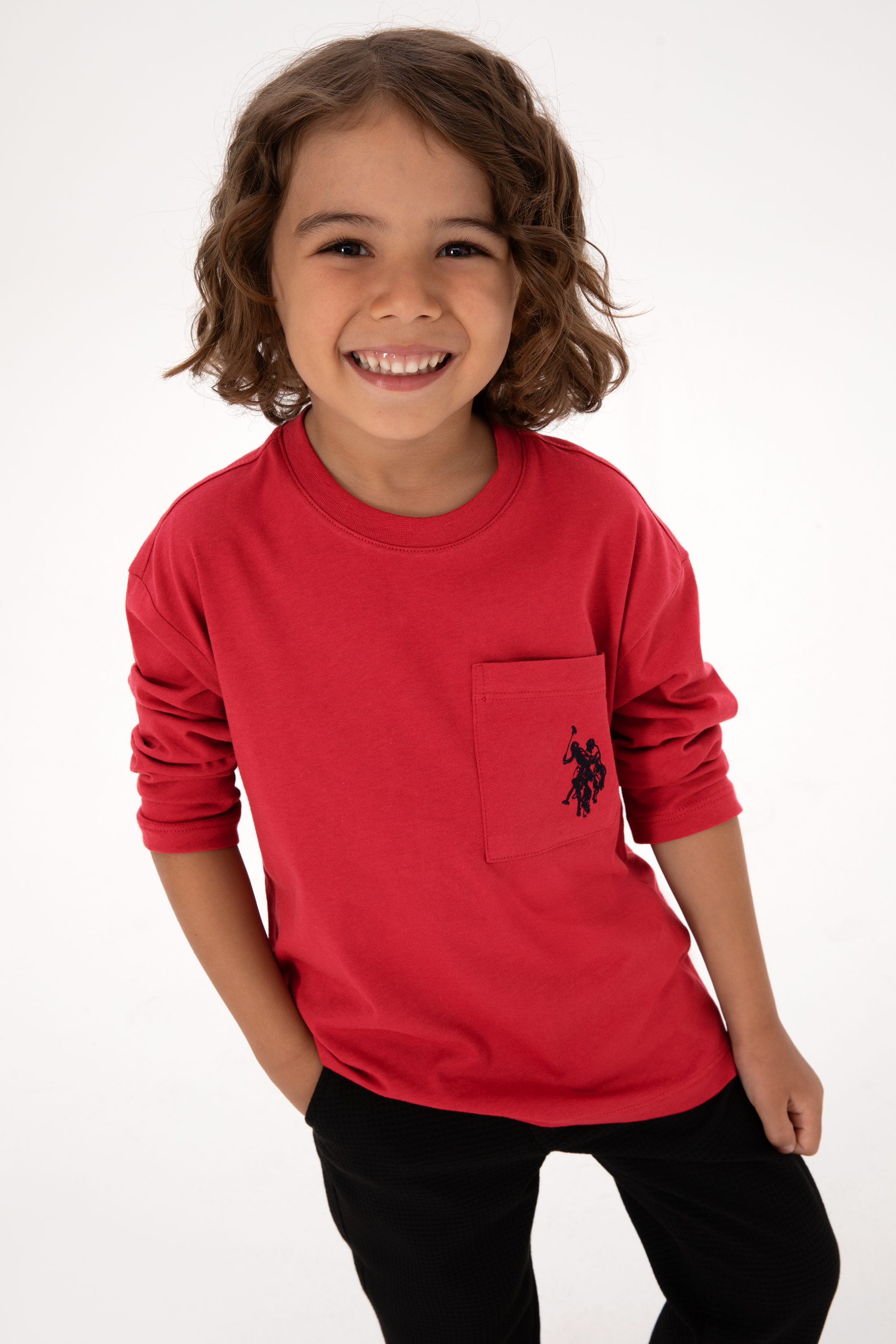سویشرت یقه گرد فوشیا ریلکس پسرانه یو اس پولو | US POLO ASSN