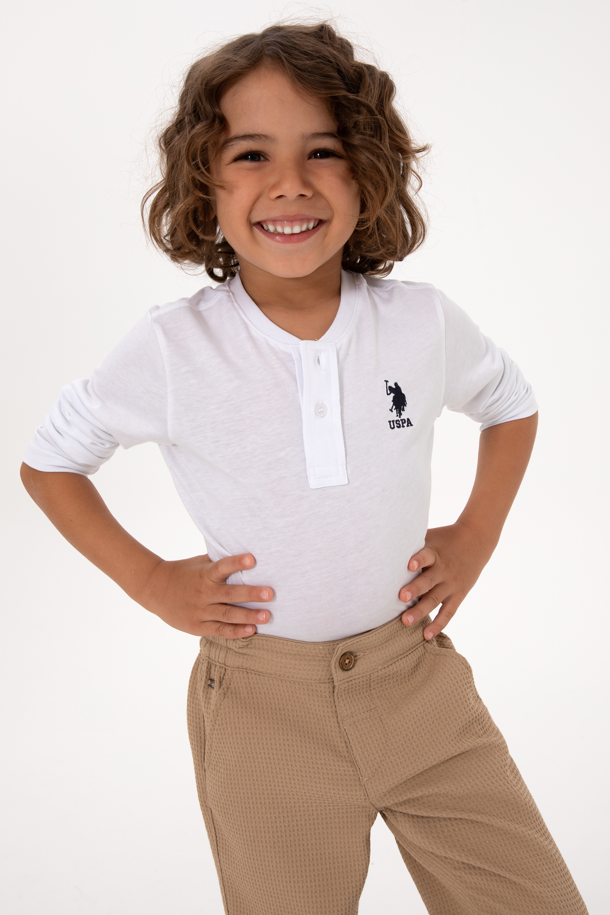 سویشرت یقه گرد سفید رگولار پسرانه یو اس پولو | US POLO ASSN