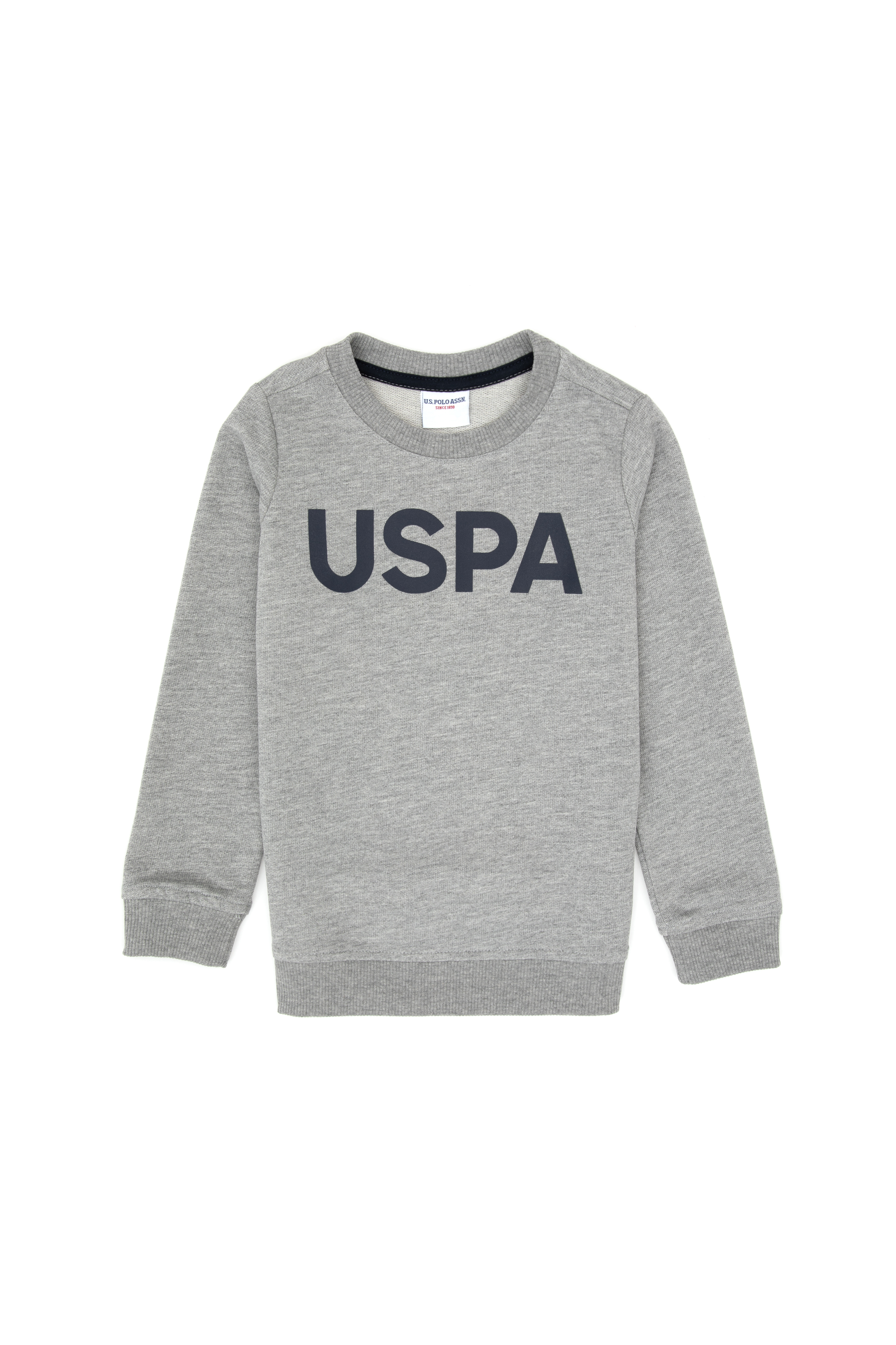 سویشرت یقه گرد بیسیک خاکستری ملانژ رگولار پسرانه یو اس پولو | US POLO ASSN