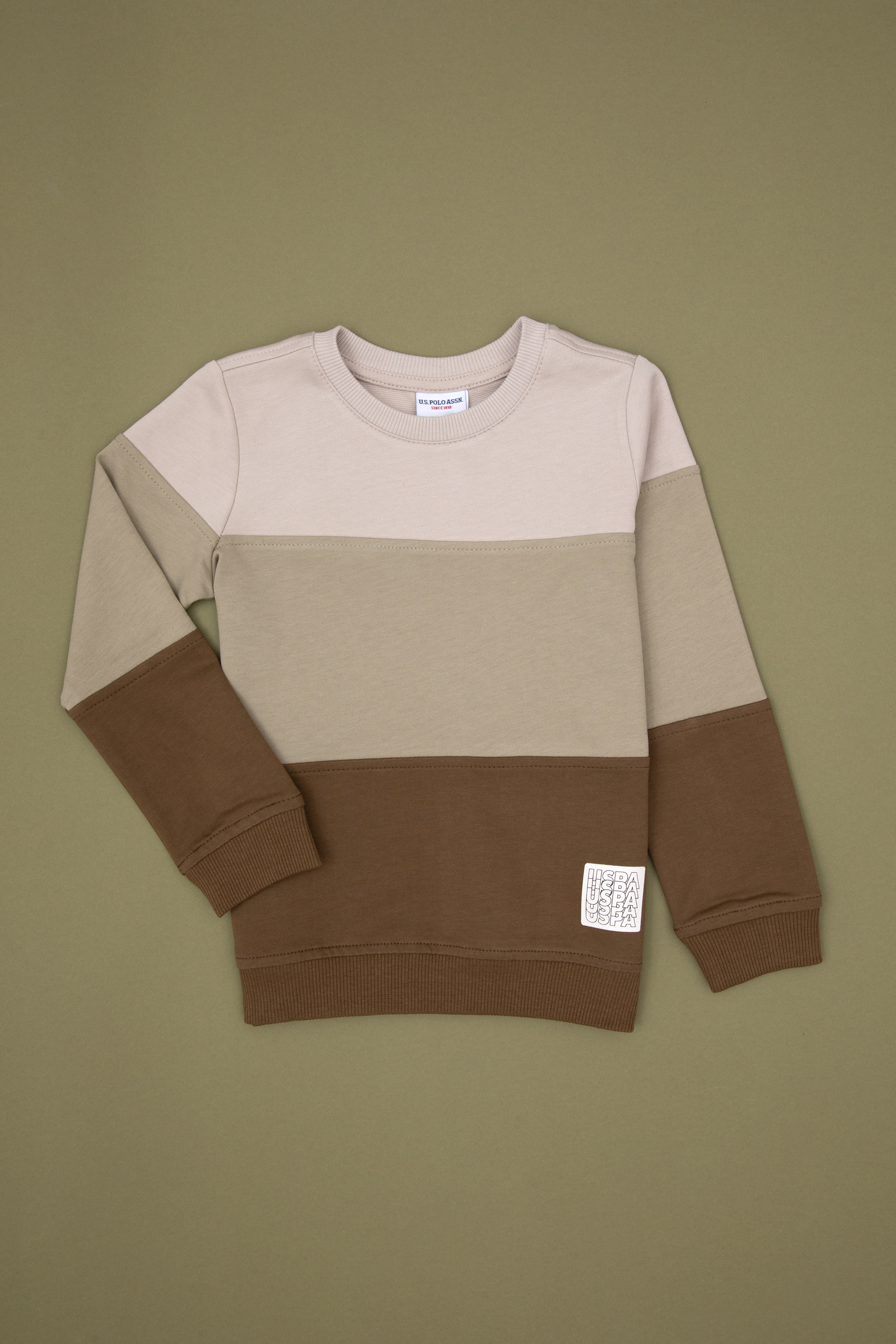 سویشرت یقه گرد بیسیک خاکی رگولار پسرانه یو اس پولو | US POLO ASSN