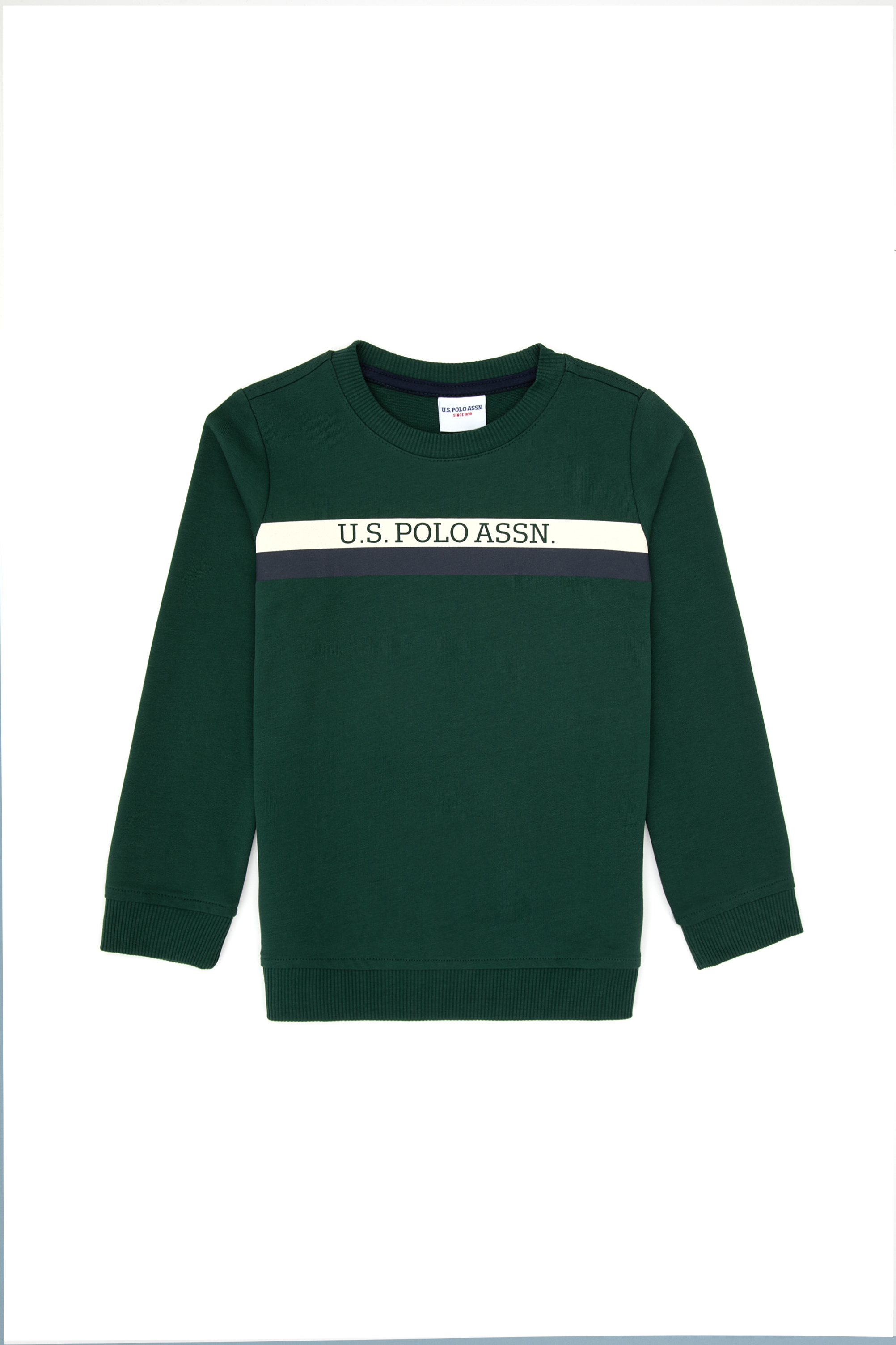 سویشرت یقه گرد بیسیک سبز تیره رگولار پسرانه یو اس پولو | US POLO ASSN