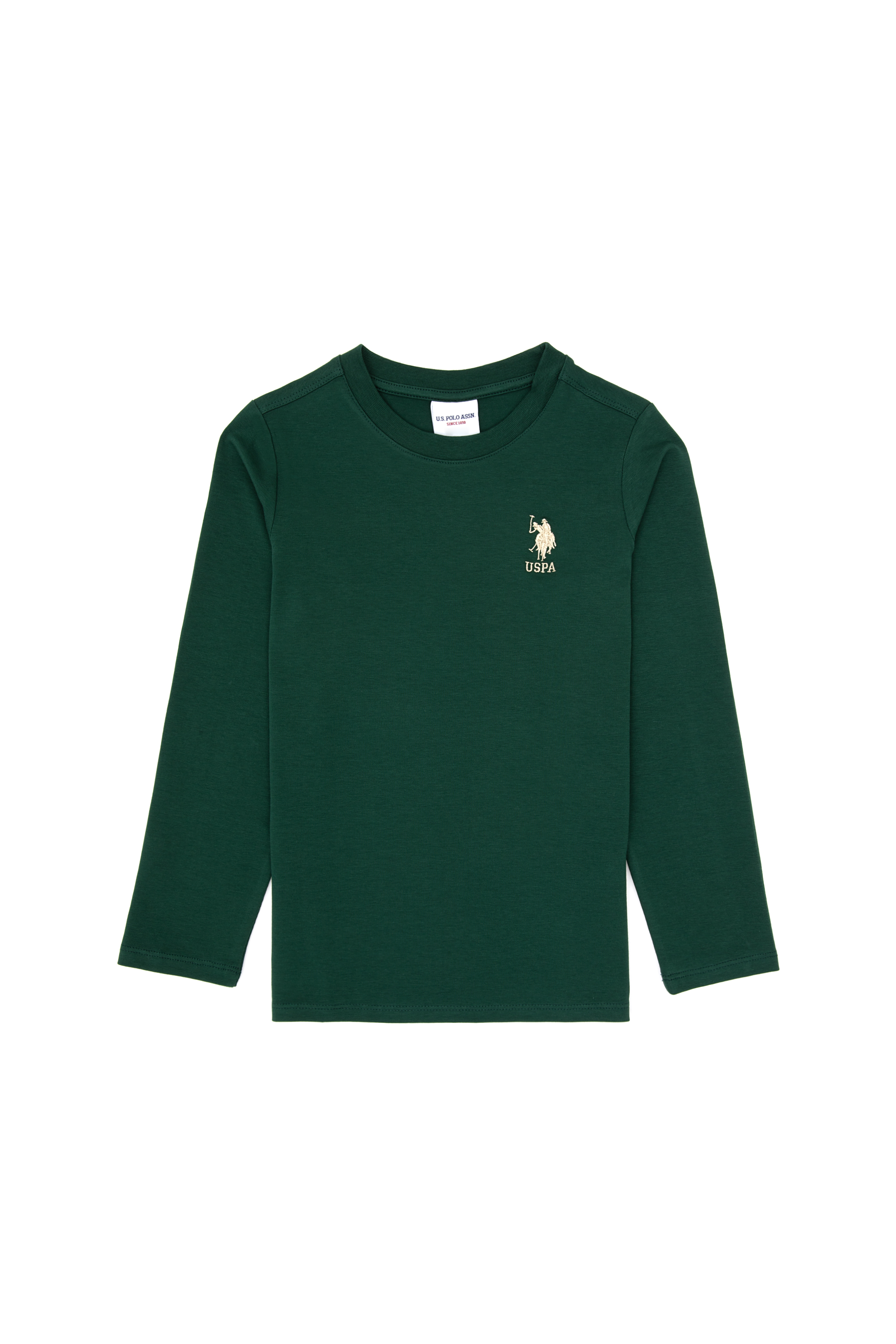 سویشرت یقه گرد بیسیک سبز تیره رگولار پسرانه یو اس پولو | US POLO ASSN