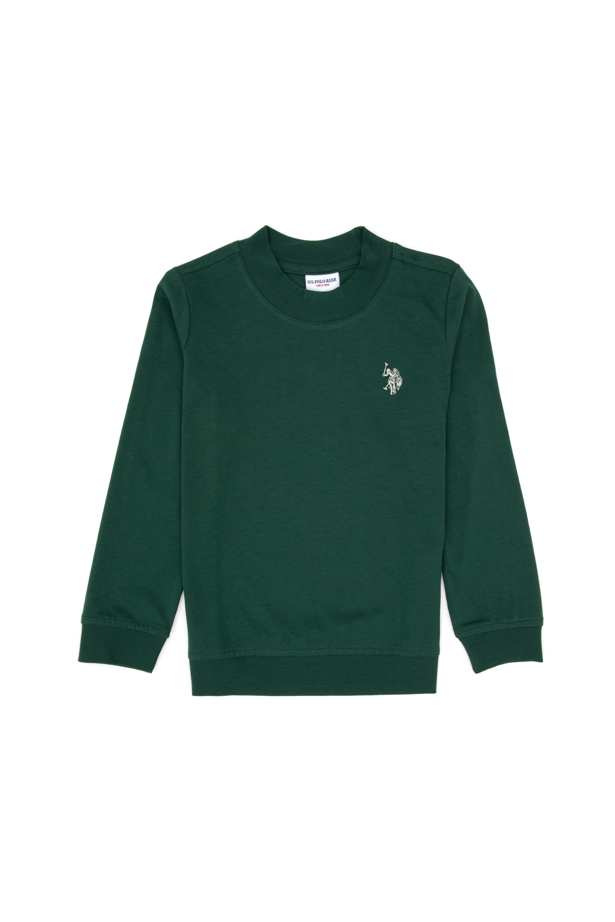 سویشرت یقه گرد بیسیک سبز تیره رگولار پسرانه یو اس پولو | US POLO ASSN
